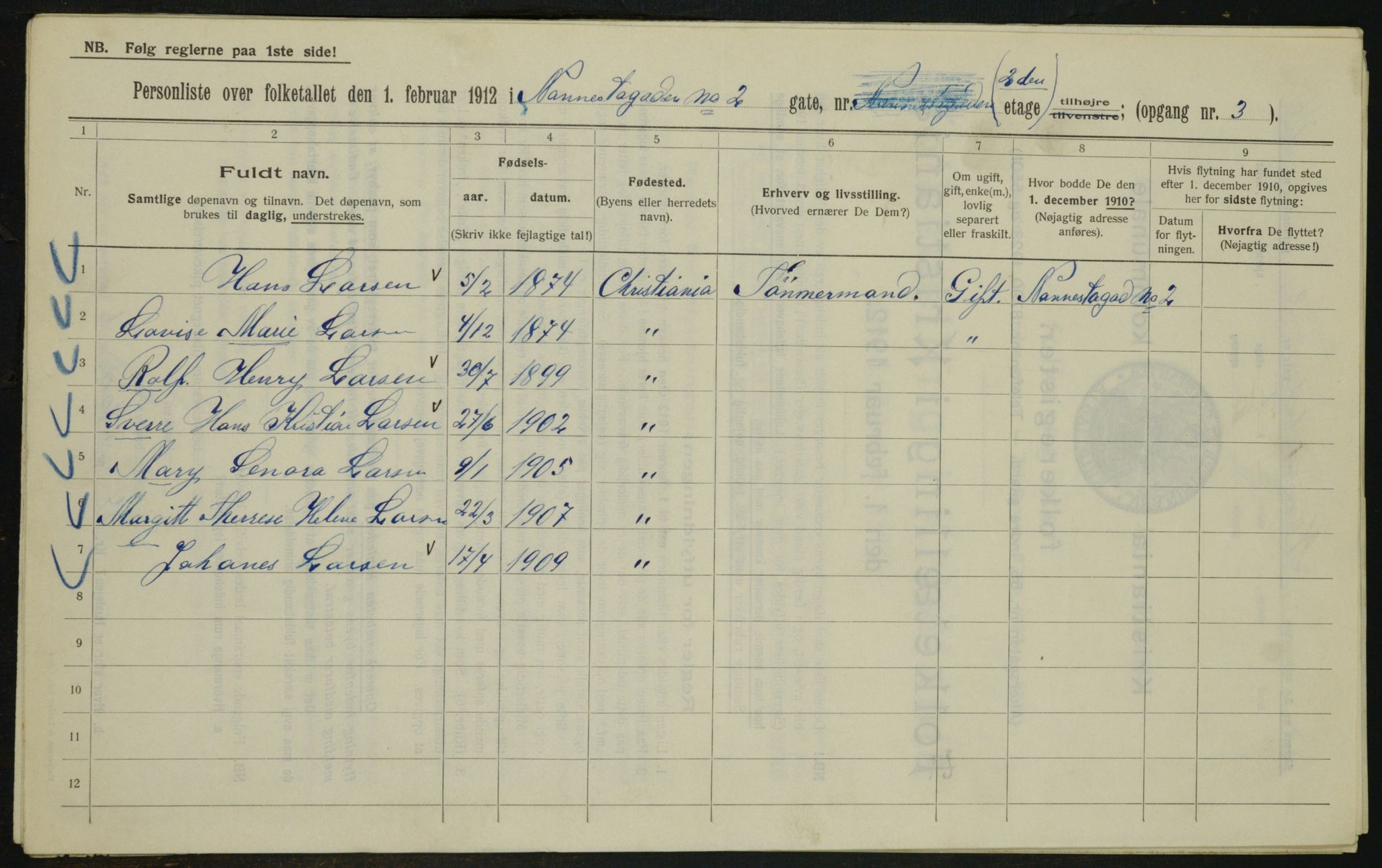 OBA, Municipal Census 1912 for Kristiania, 1912, p. 69614