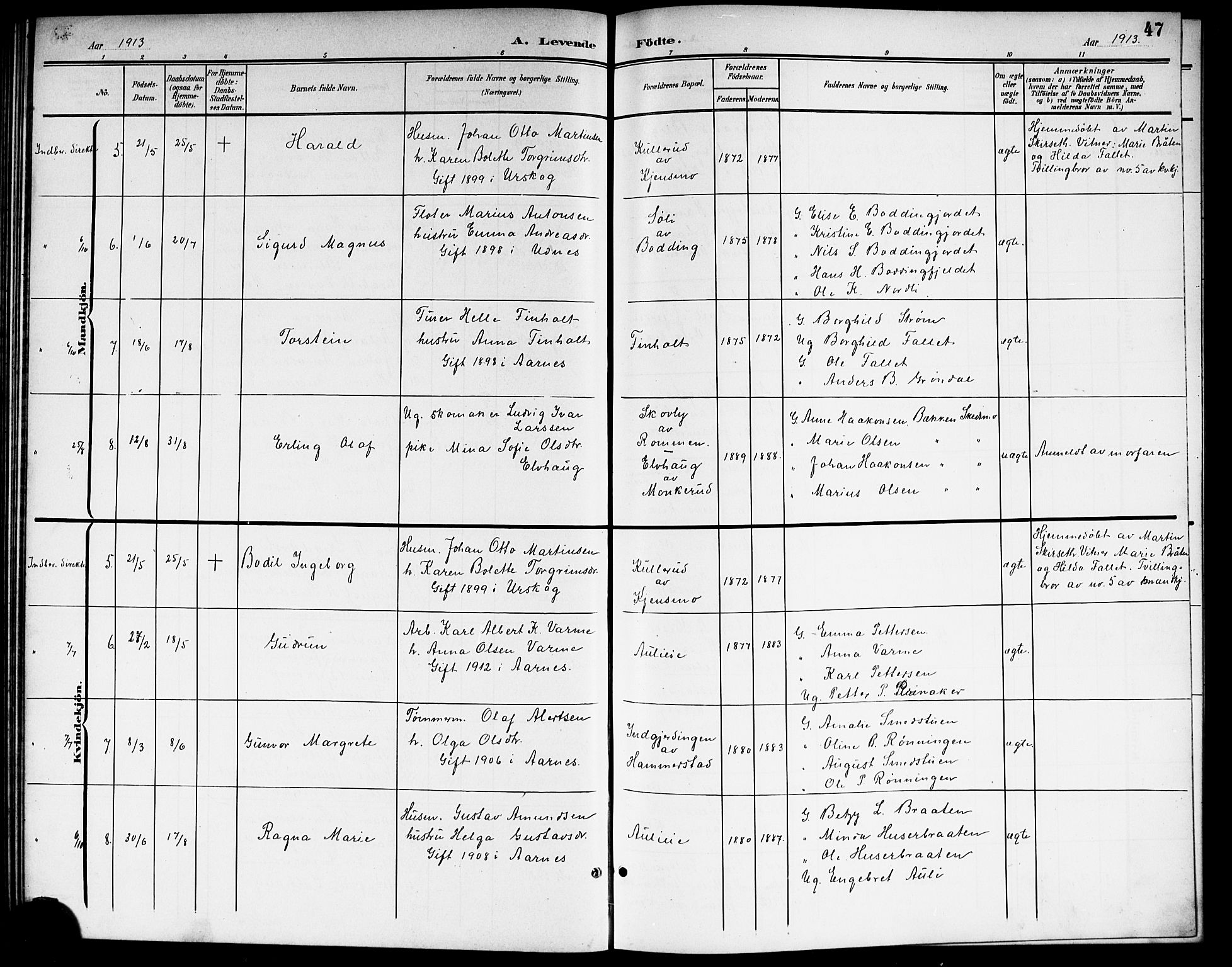 Nes prestekontor Kirkebøker, AV/SAO-A-10410/G/Gb/L0001: Parish register (copy) no. II 1, 1901-1917, p. 47