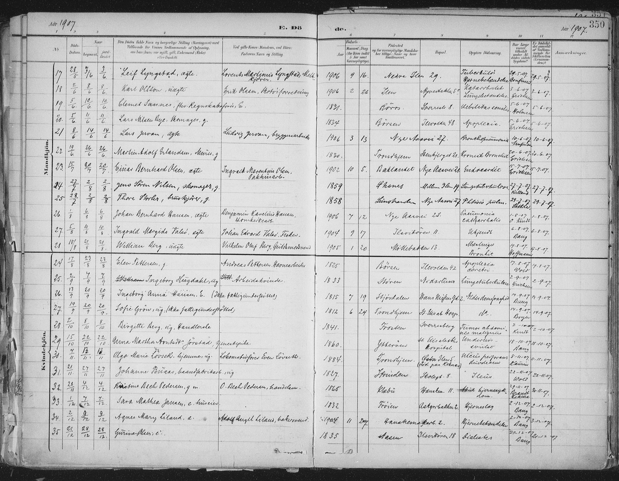 Ministerialprotokoller, klokkerbøker og fødselsregistre - Sør-Trøndelag, SAT/A-1456/603/L0167: Parish register (official) no. 603A06, 1896-1932, p. 350
