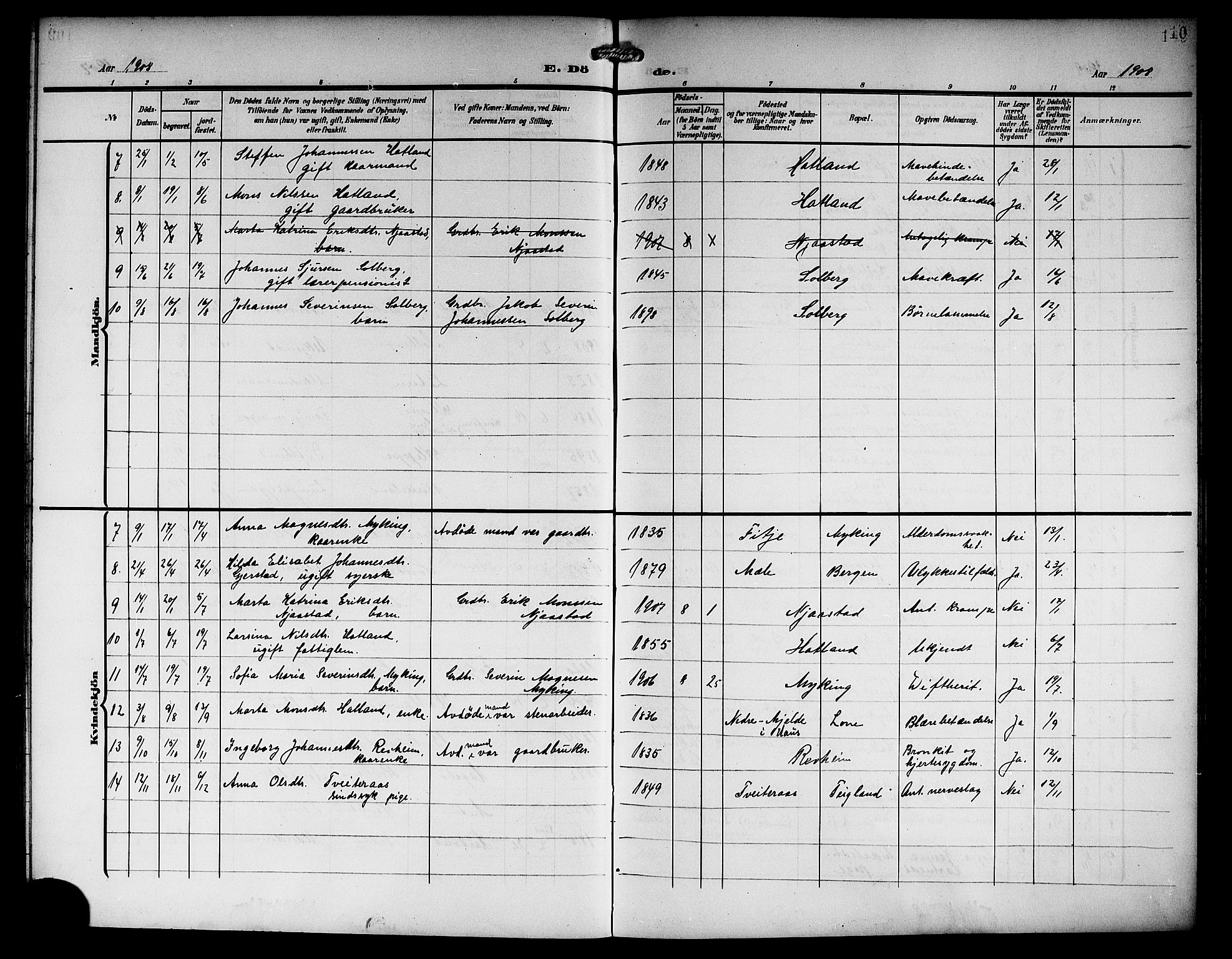 Haus sokneprestembete, AV/SAB-A-75601/H/Hab: Parish register (copy) no. C 4, 1907-1922, p. 110