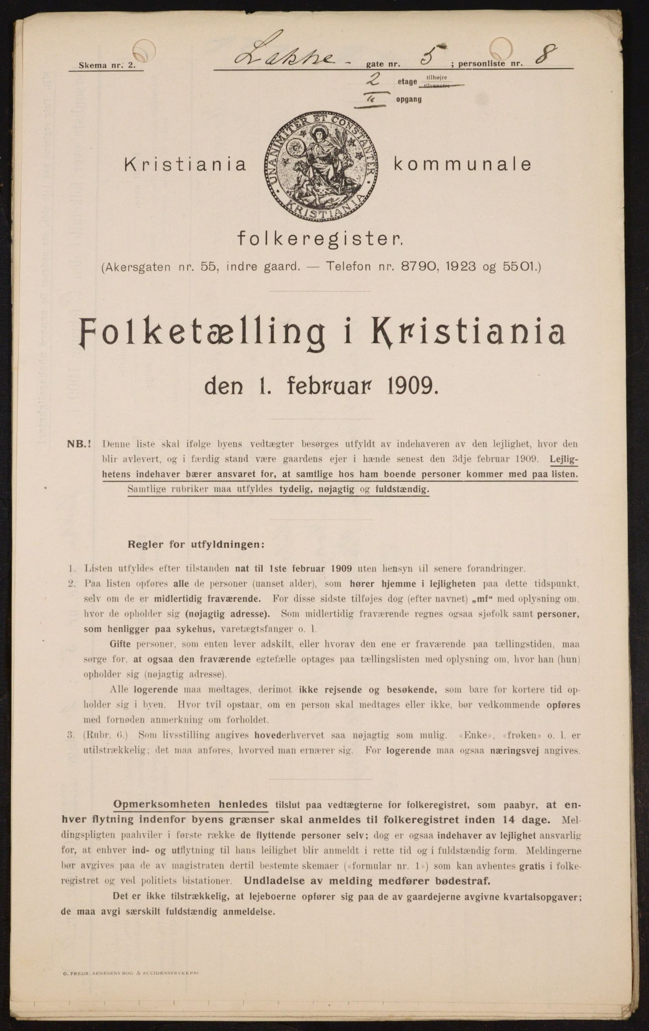 OBA, Municipal Census 1909 for Kristiania, 1909, p. 50460