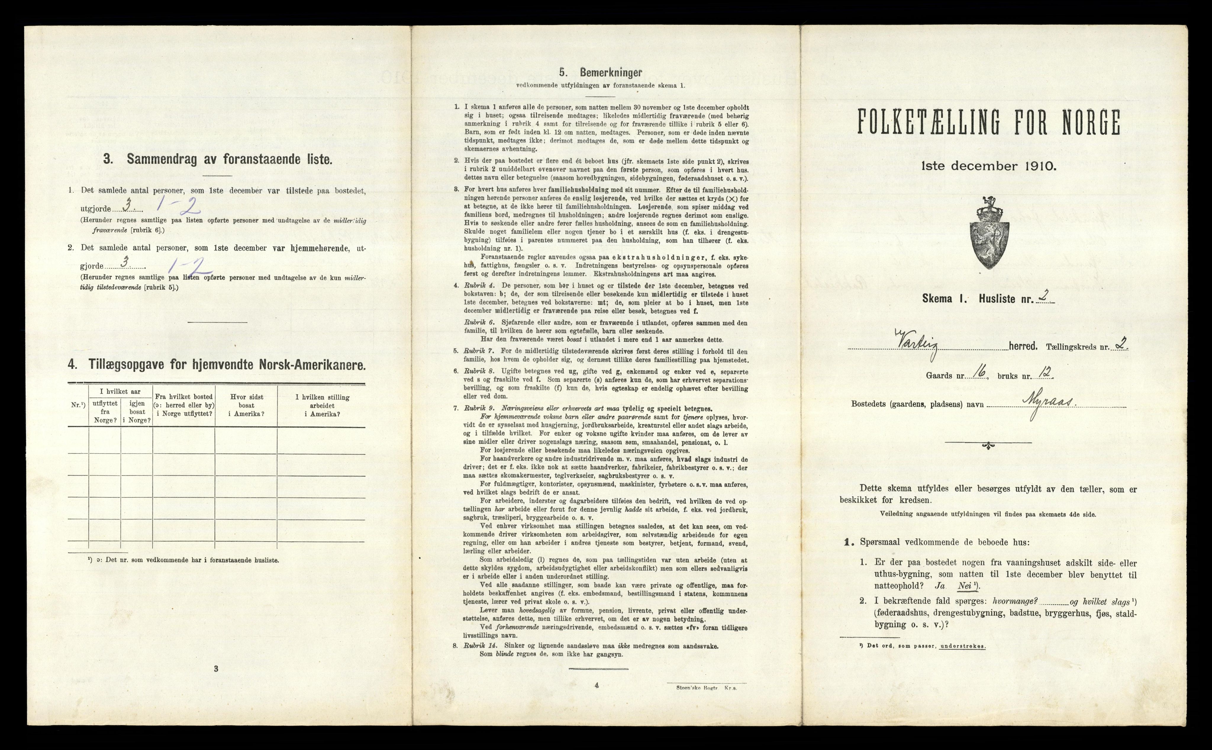 RA, 1910 census for Varteig, 1910, p. 145