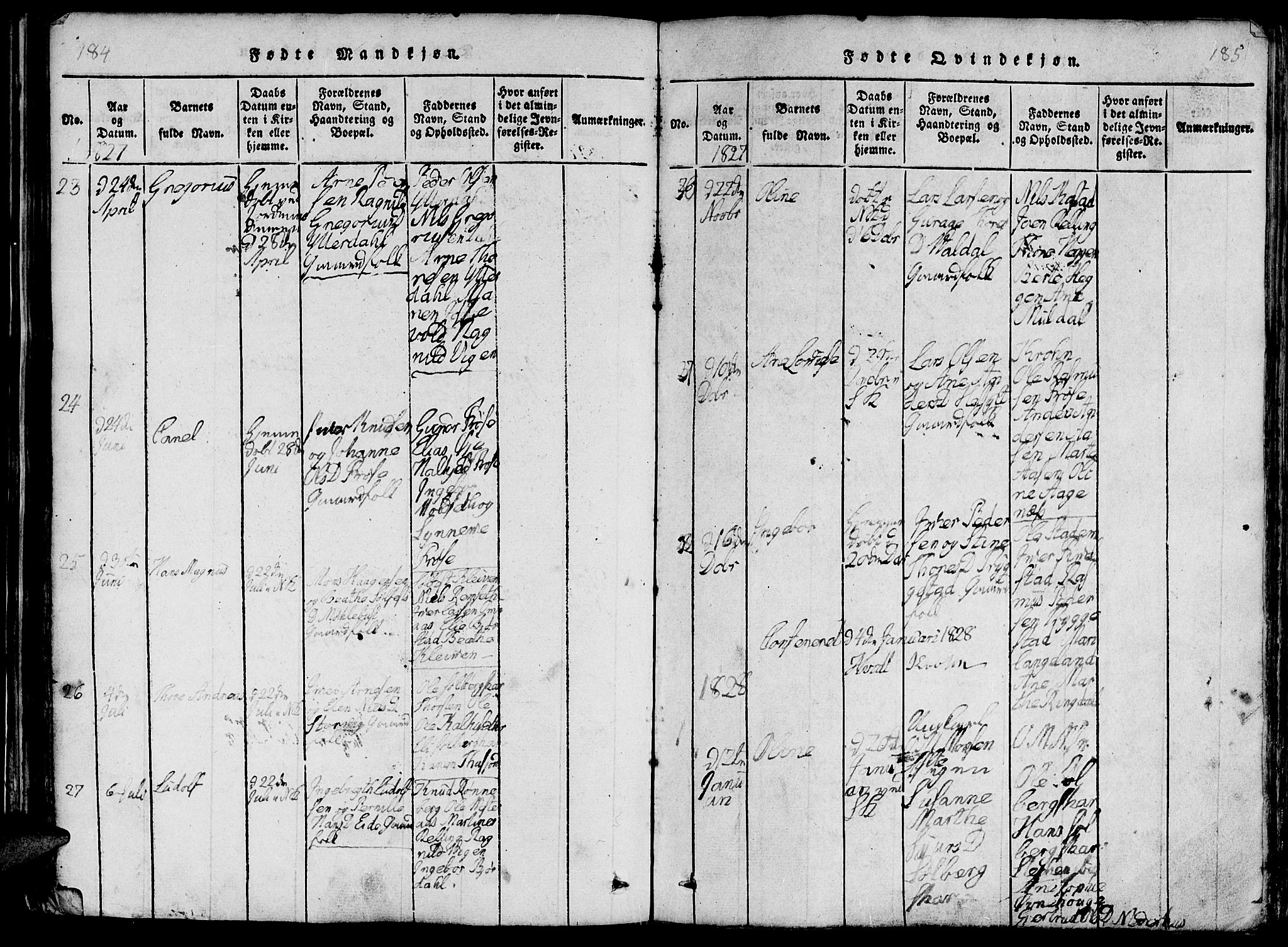 Ministerialprotokoller, klokkerbøker og fødselsregistre - Møre og Romsdal, SAT/A-1454/519/L0260: Parish register (copy) no. 519C01, 1817-1829, p. 184-185