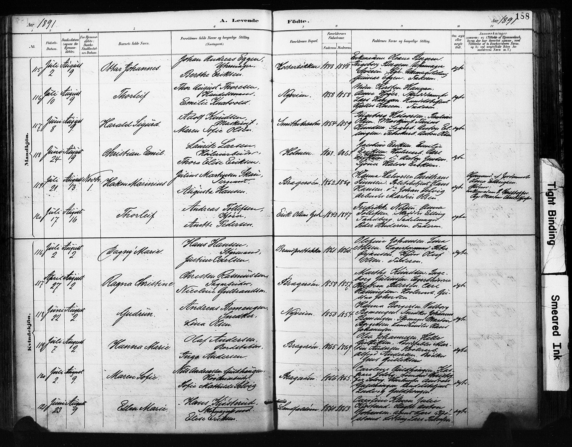 Bragernes kirkebøker, AV/SAKO-A-6/F/Fb/L0007: Parish register (official) no. II 7, 1885-1893, p. 188