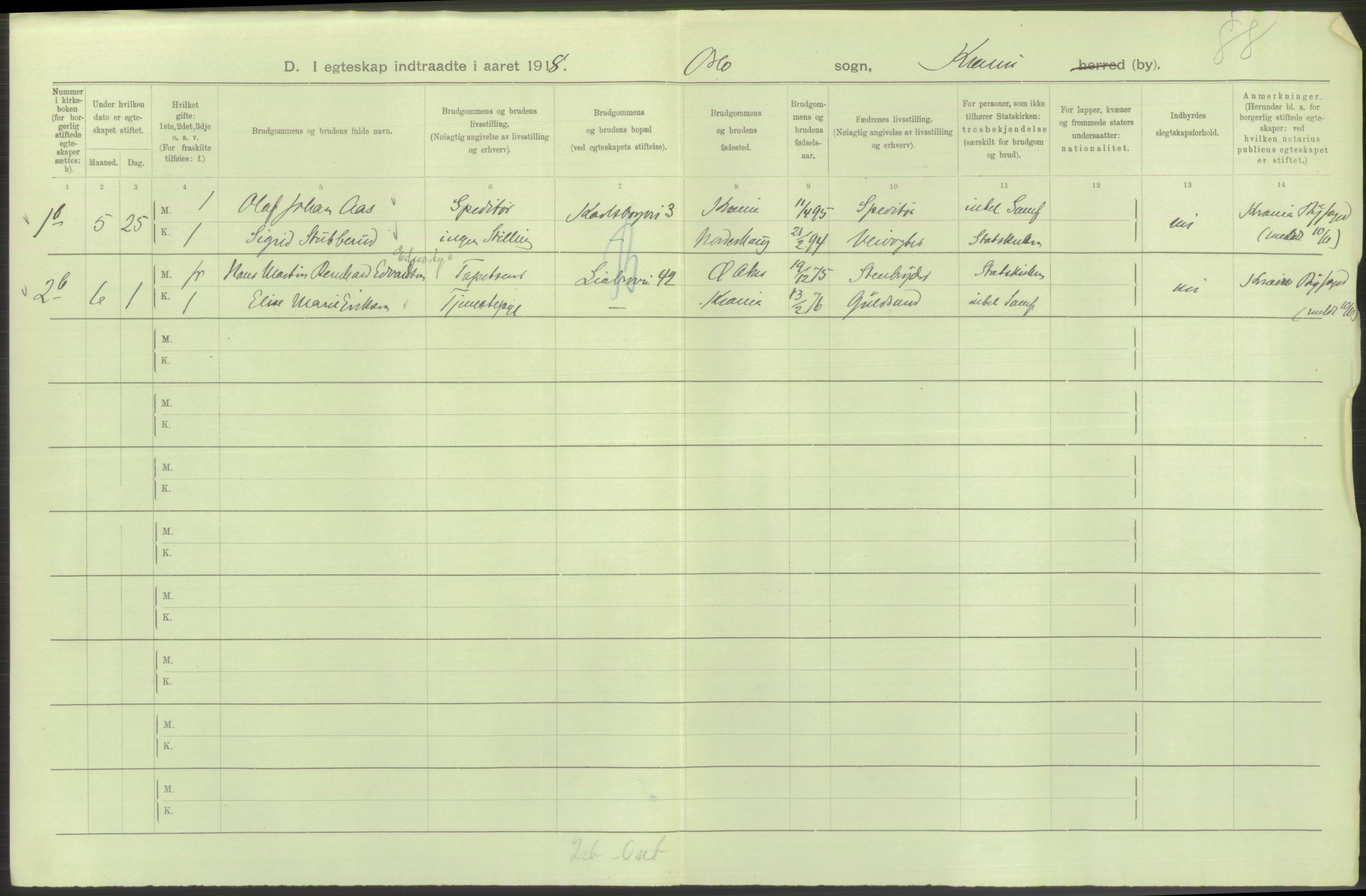 Statistisk sentralbyrå, Sosiodemografiske emner, Befolkning, AV/RA-S-2228/D/Df/Dfb/Dfbh/L0009: Kristiania: Gifte, 1918, p. 984