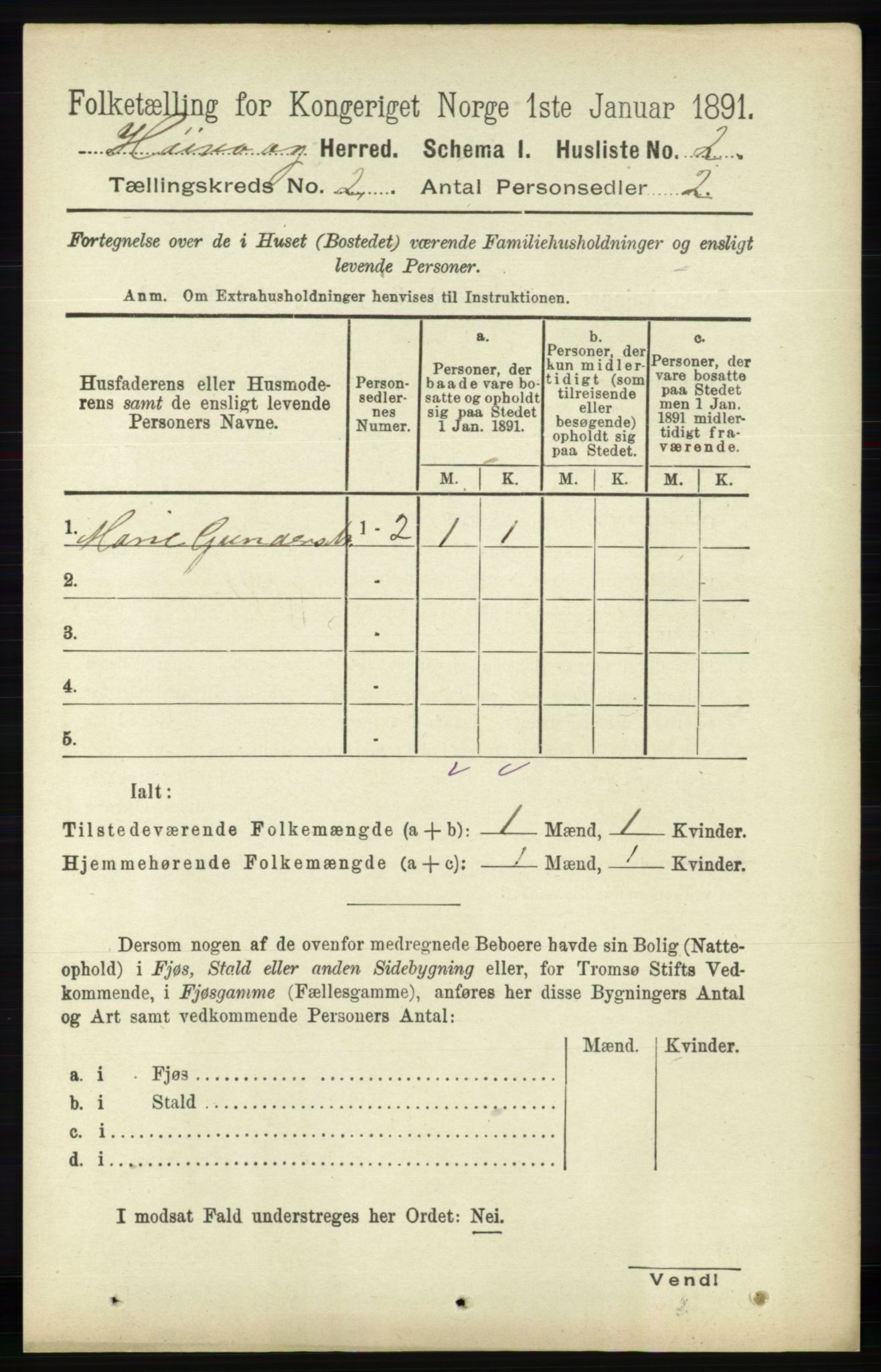 RA, 1891 census for 0927 Høvåg, 1891, p. 466