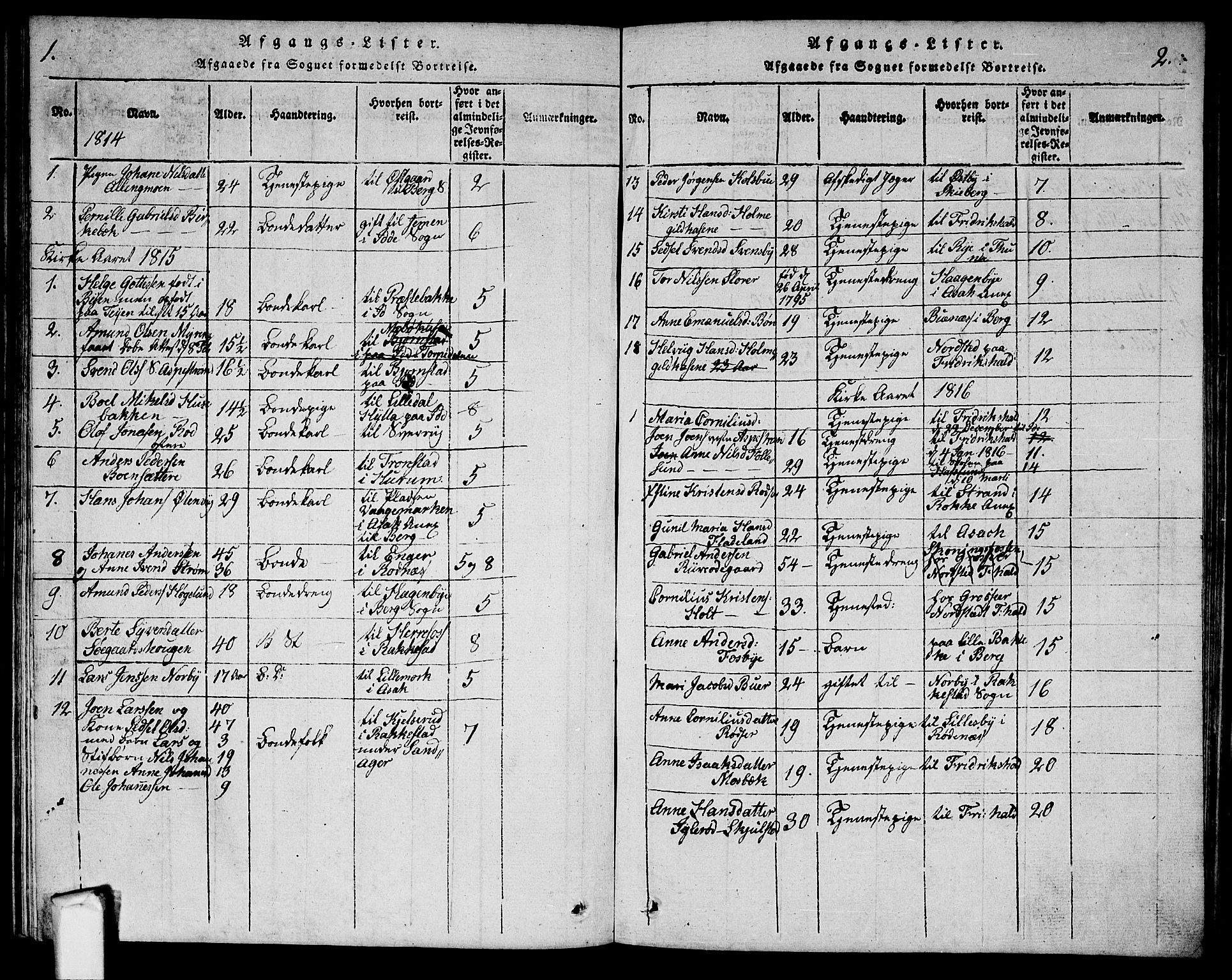 Aremark prestekontor Kirkebøker, SAO/A-10899/G/Ga/L0001: Parish register (copy) no.  I 1, 1814-1834, p. 1-2