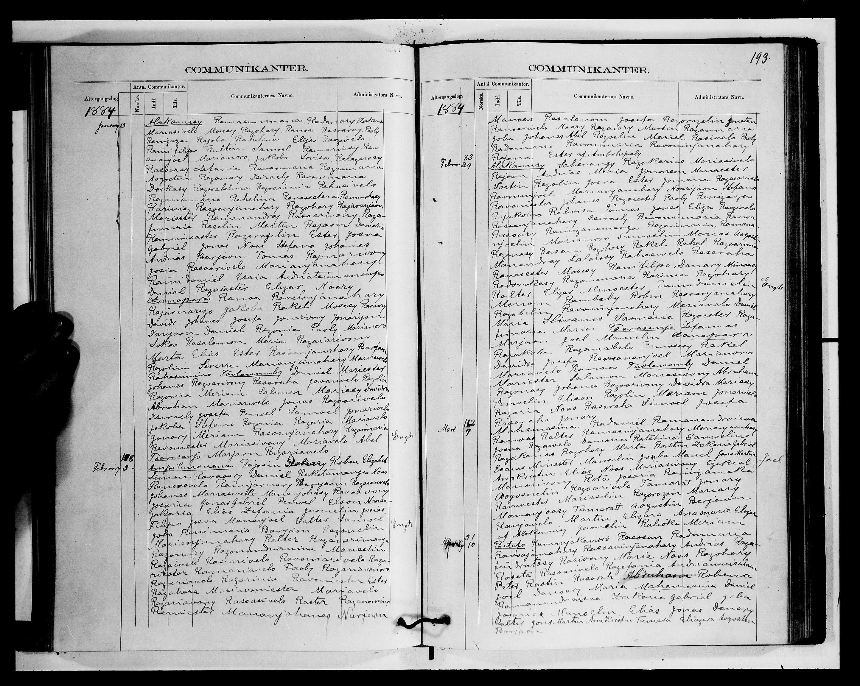 Archives FLM/NMS, Madagaskar, VID/MA-A-1163/D/Db/L0270: Parish register (official) no. 2, 1883-1886, p. 193