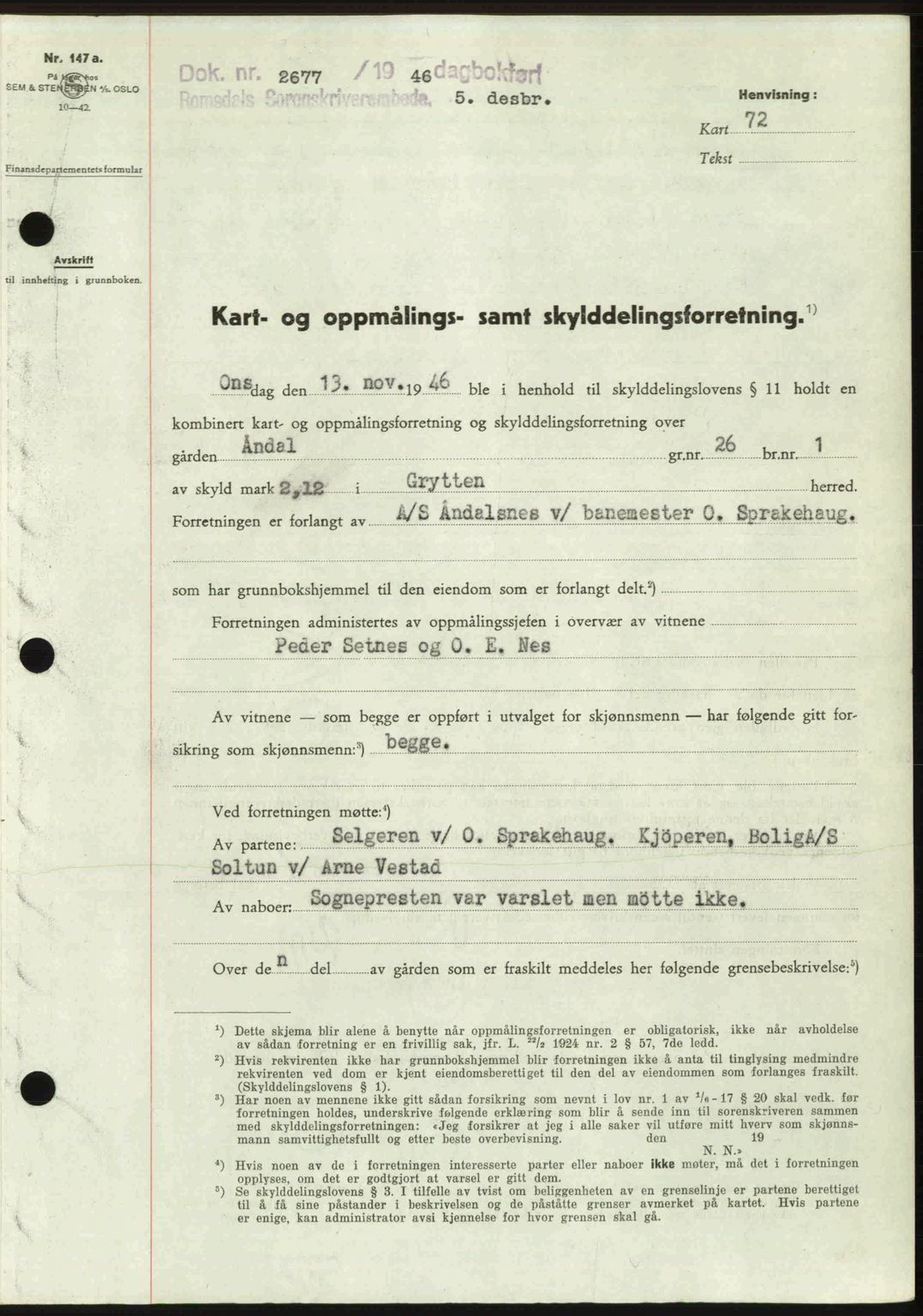 Romsdal sorenskriveri, AV/SAT-A-4149/1/2/2C: Mortgage book no. A21, 1946-1946, Diary no: : 2677/1946