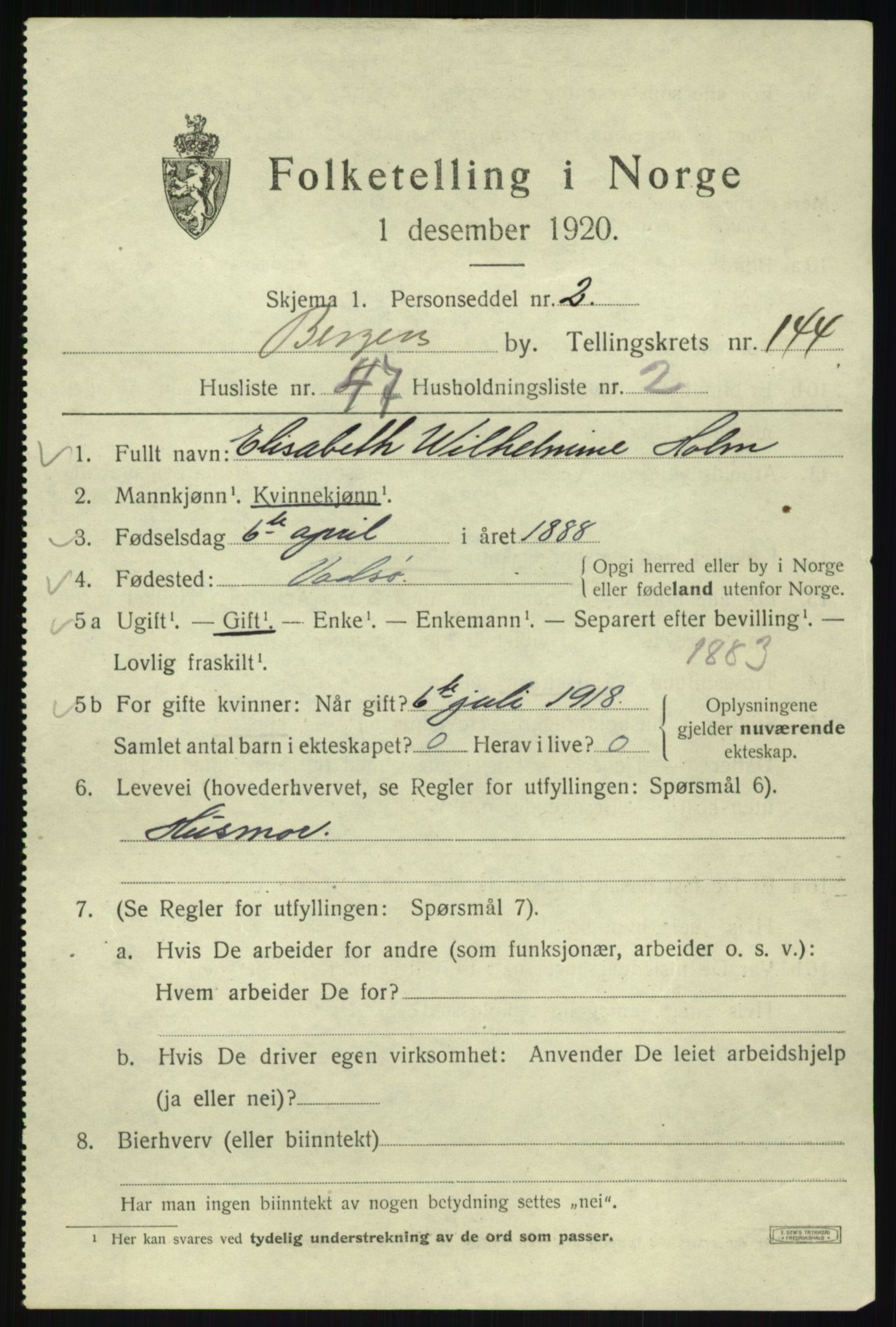 SAB, 1920 census for Bergen, 1920, p. 241590