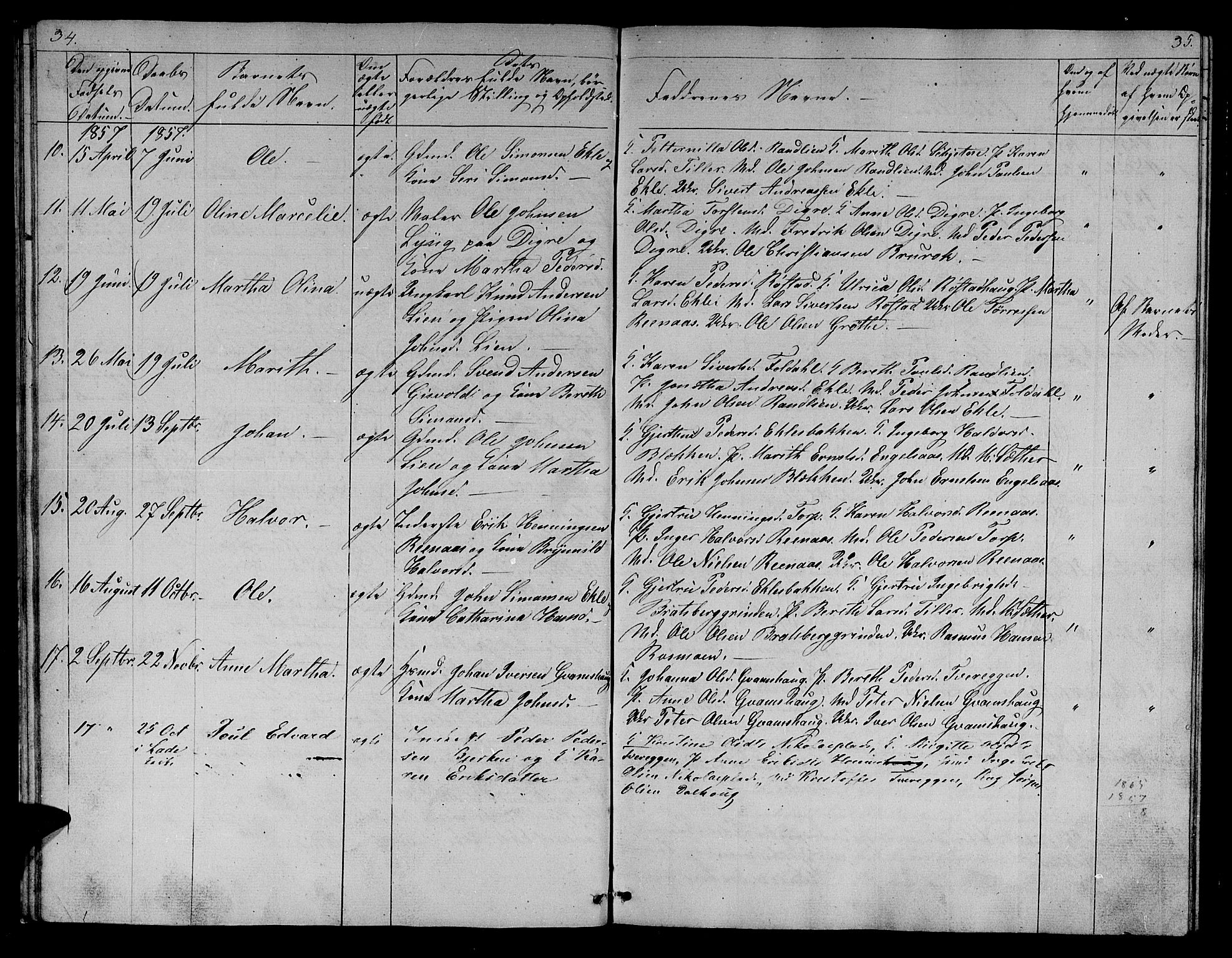 Ministerialprotokoller, klokkerbøker og fødselsregistre - Sør-Trøndelag, SAT/A-1456/608/L0339: Parish register (copy) no. 608C05, 1844-1863, p. 34-35