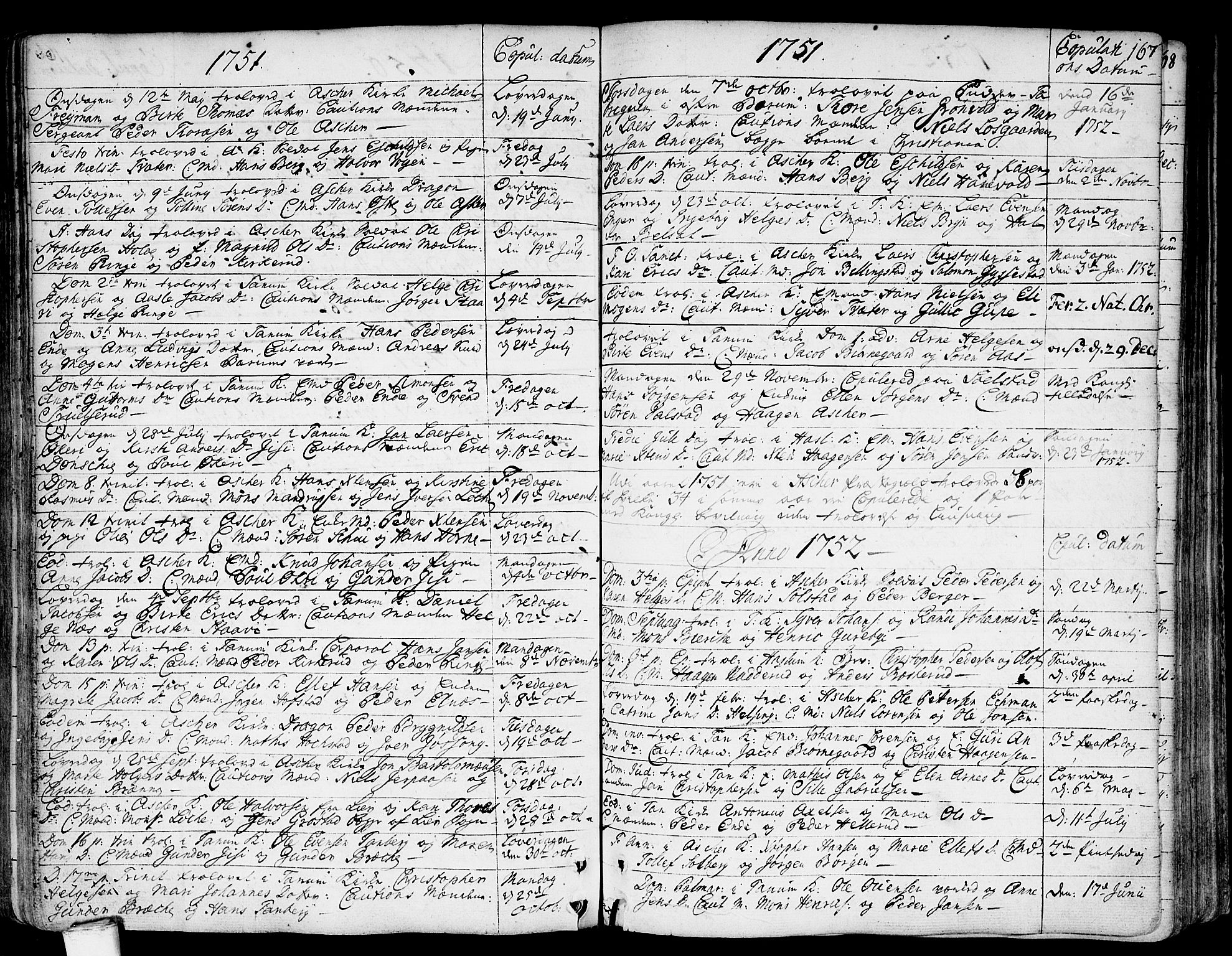 Asker prestekontor Kirkebøker, SAO/A-10256a/F/Fa/L0002: Parish register (official) no. I 2, 1733-1766, p. 167