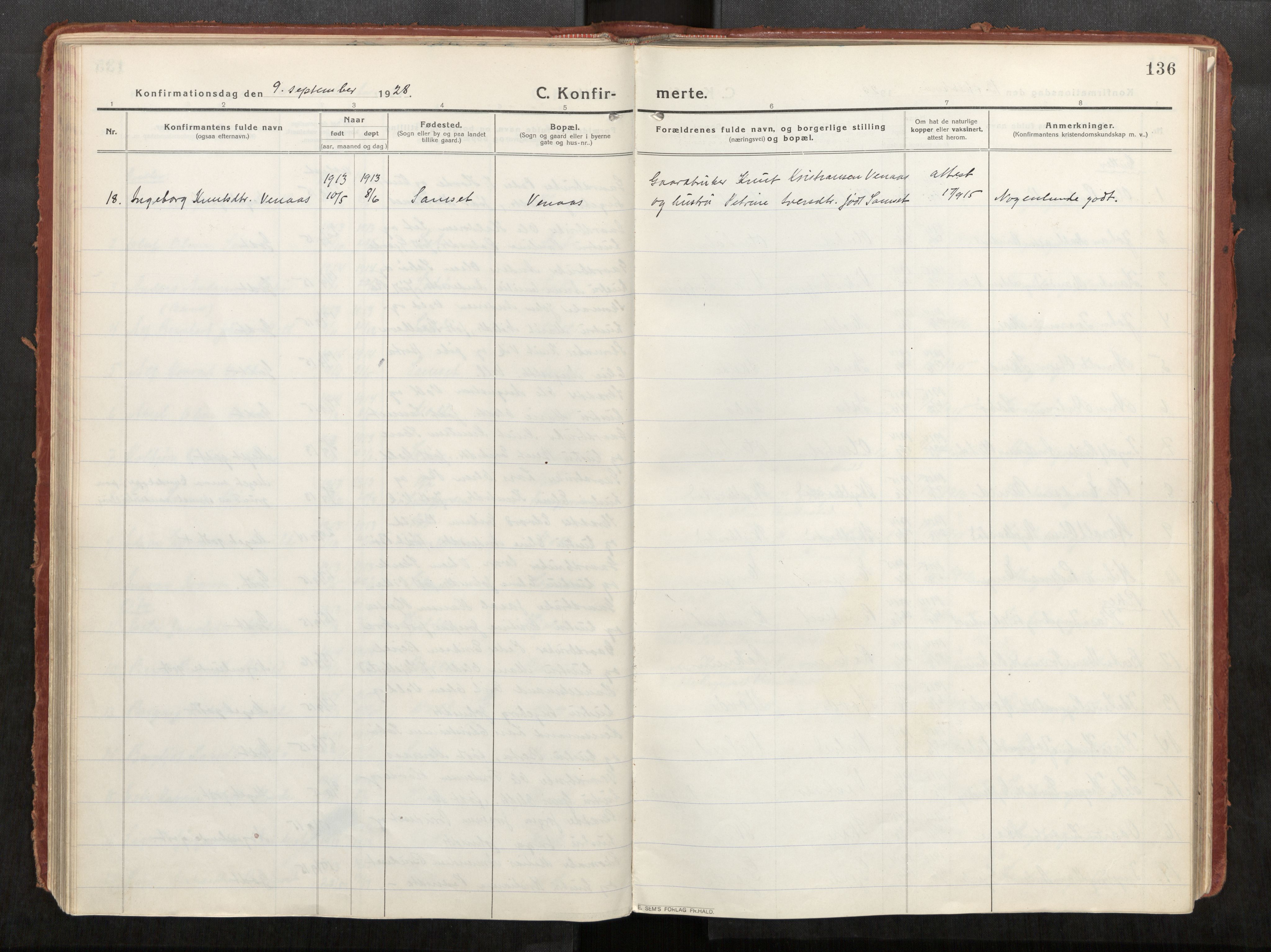 Eid sokneprestkontor, AV/SAT-A-1254: Parish register (official) no. 543A04, 1916-1956, p. 136