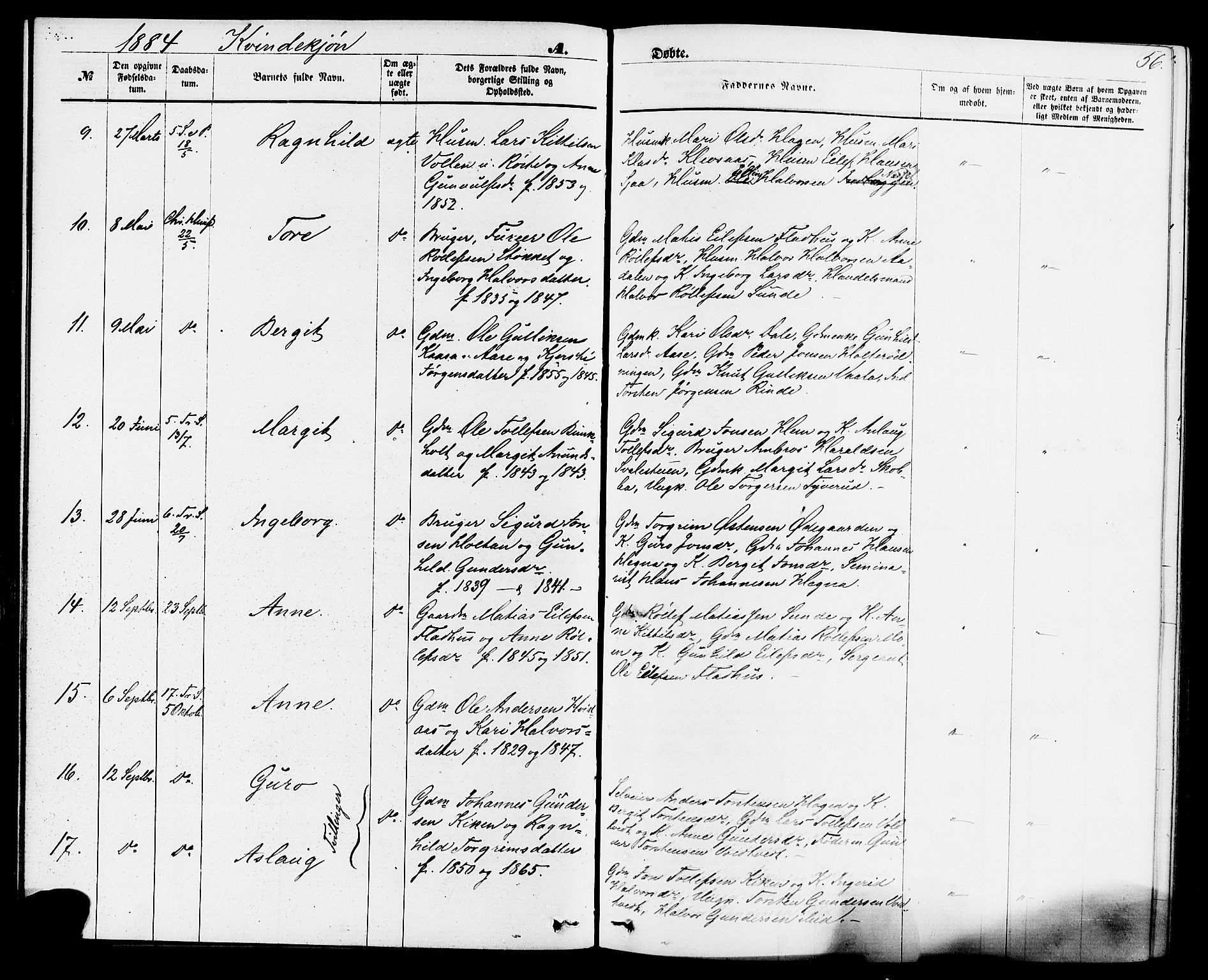 Sauherad kirkebøker, AV/SAKO-A-298/F/Fa/L0008: Parish register (official) no. I 8, 1873-1886, p. 56