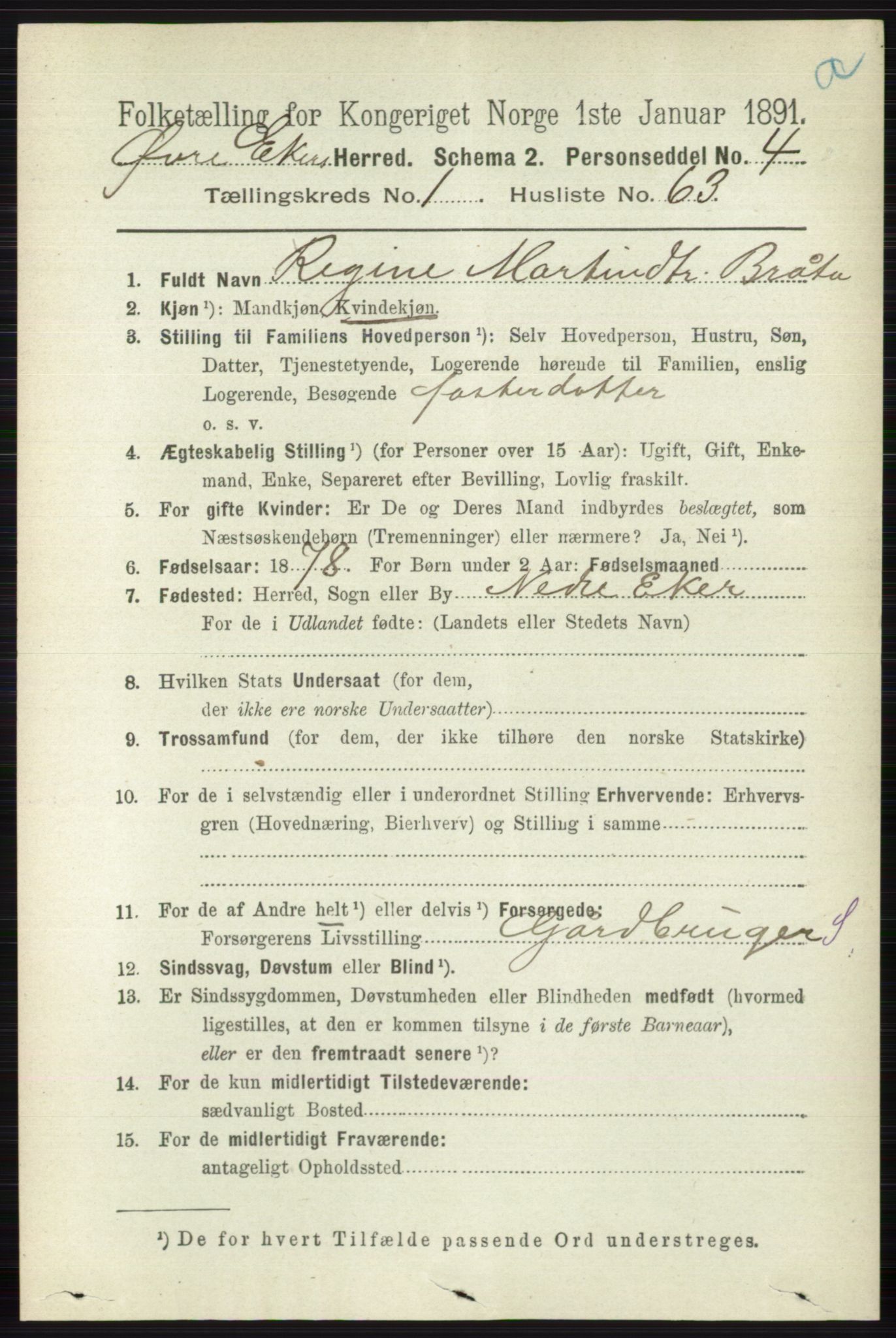 RA, 1891 census for 0624 Øvre Eiker, 1891, p. 461