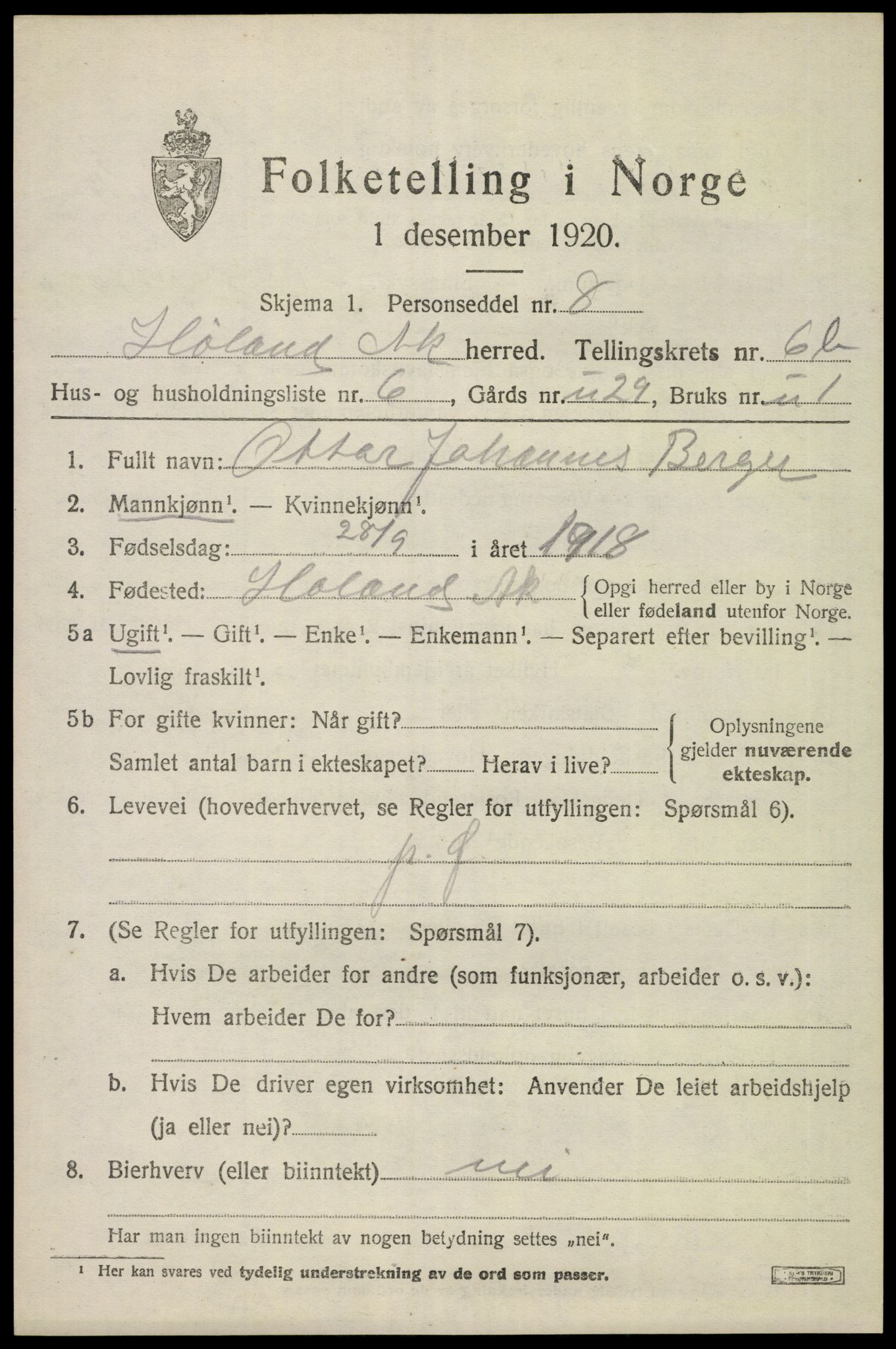 SAO, 1920 census for Høland, 1920, p. 9087