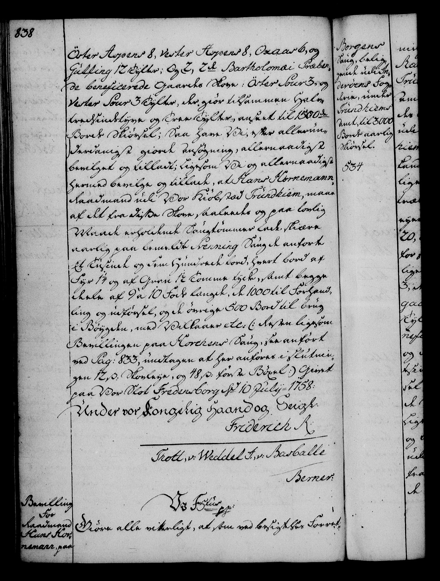 Rentekammeret, Kammerkanselliet, RA/EA-3111/G/Gg/Gga/L0006: Norsk ekspedisjonsprotokoll med register (merket RK 53.6), 1749-1759, p. 838