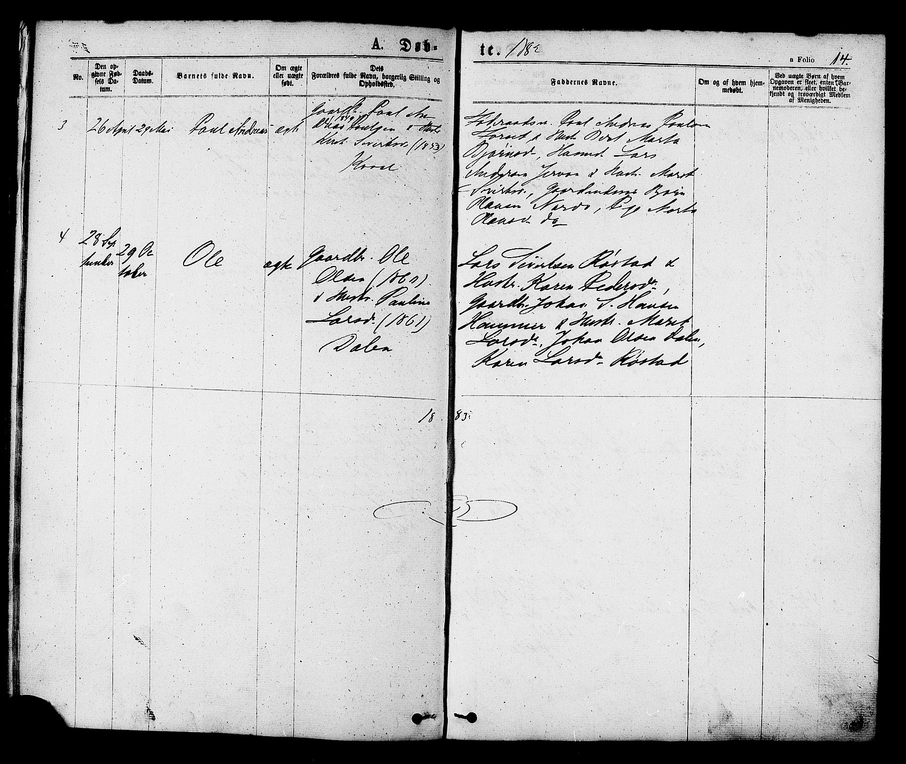 Ministerialprotokoller, klokkerbøker og fødselsregistre - Sør-Trøndelag, SAT/A-1456/608/L0334: Parish register (official) no. 608A03, 1877-1886, p. 14