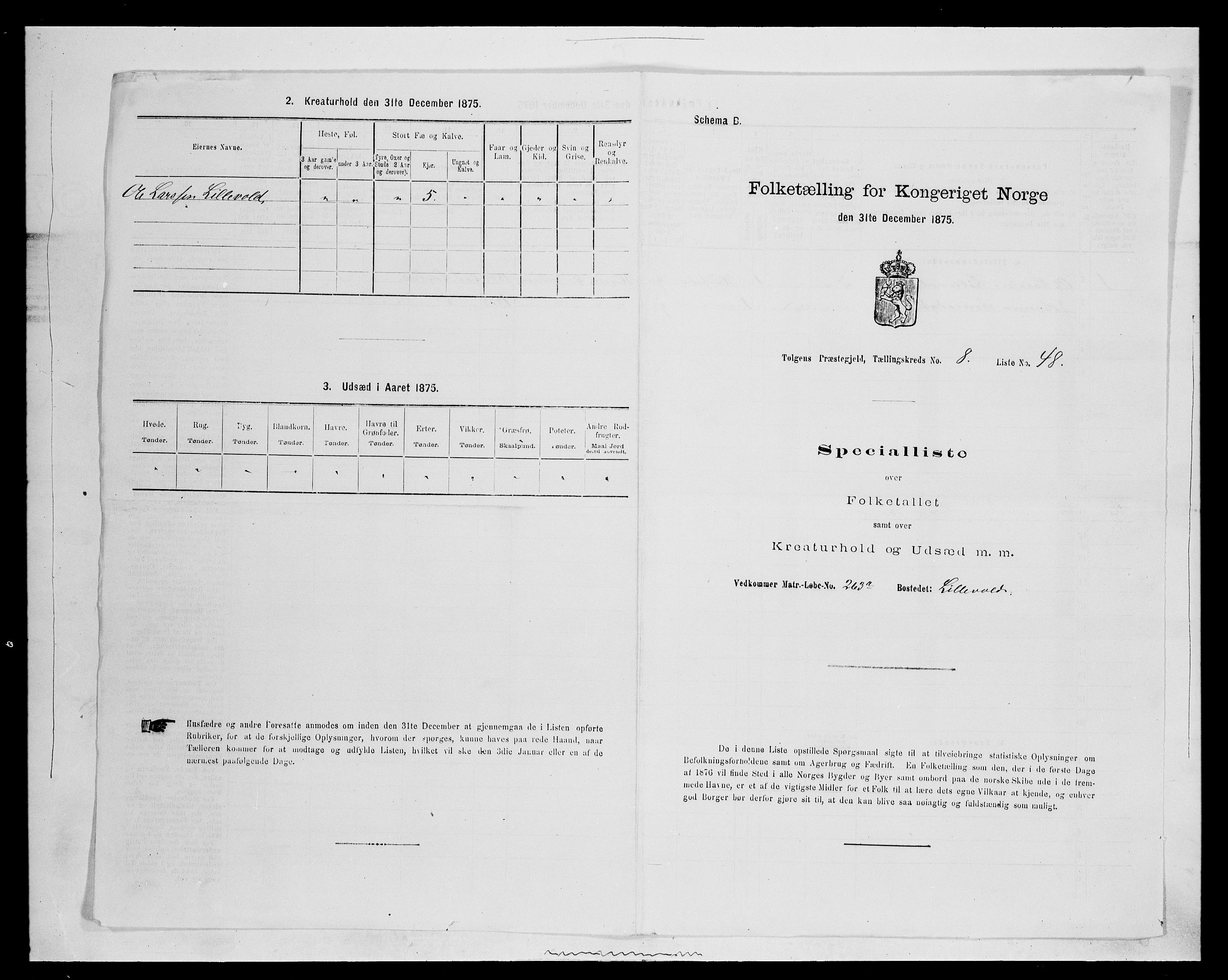 SAH, 1875 census for 0436P Tolga, 1875, p. 882