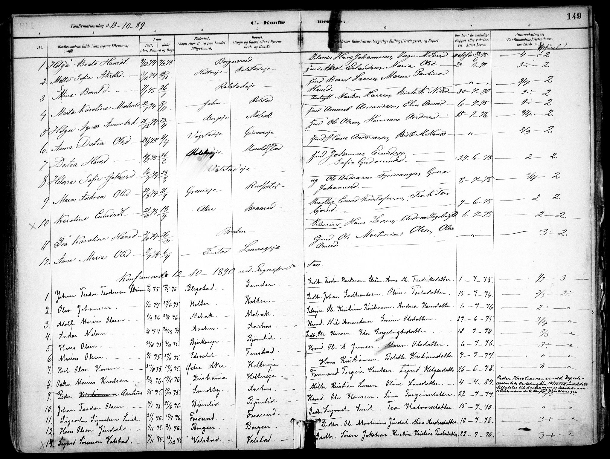 Nes prestekontor Kirkebøker, SAO/A-10410/F/Fb/L0002: Parish register (official) no. II 2, 1883-1918, p. 149