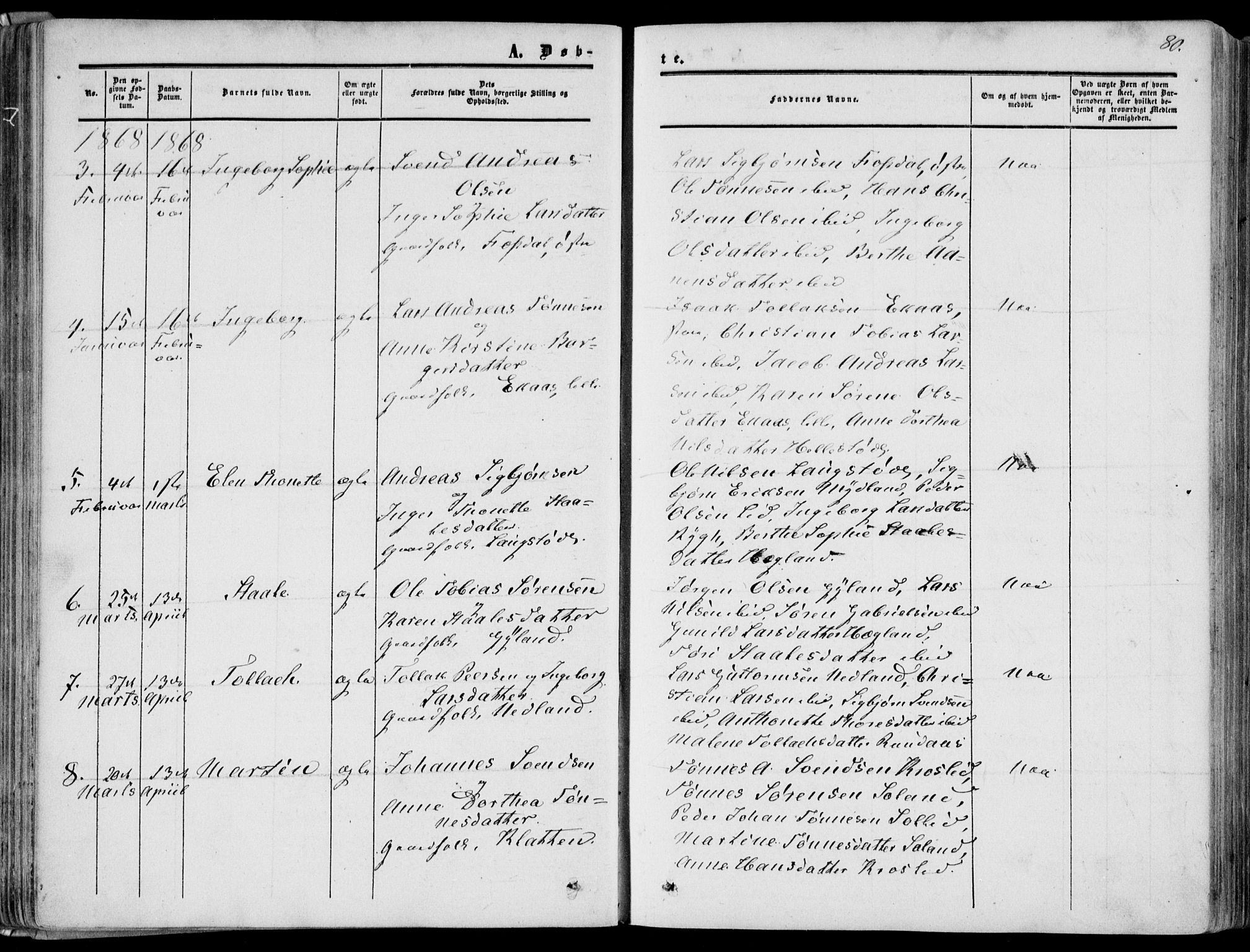 Bakke sokneprestkontor, AV/SAK-1111-0002/F/Fa/Fab/L0002: Parish register (official) no. A 2, 1855-1884, p. 80