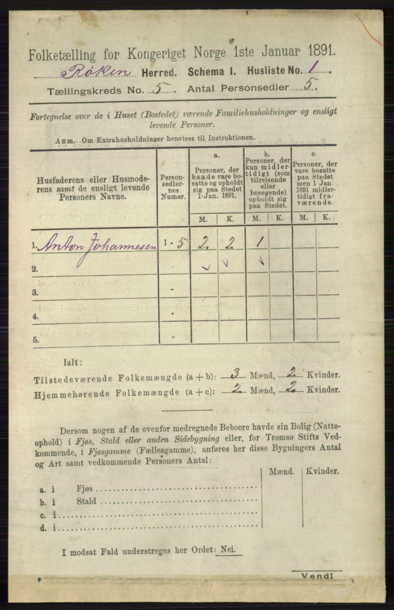 RA, 1891 census for 0627 Røyken, 1891, p. 2765