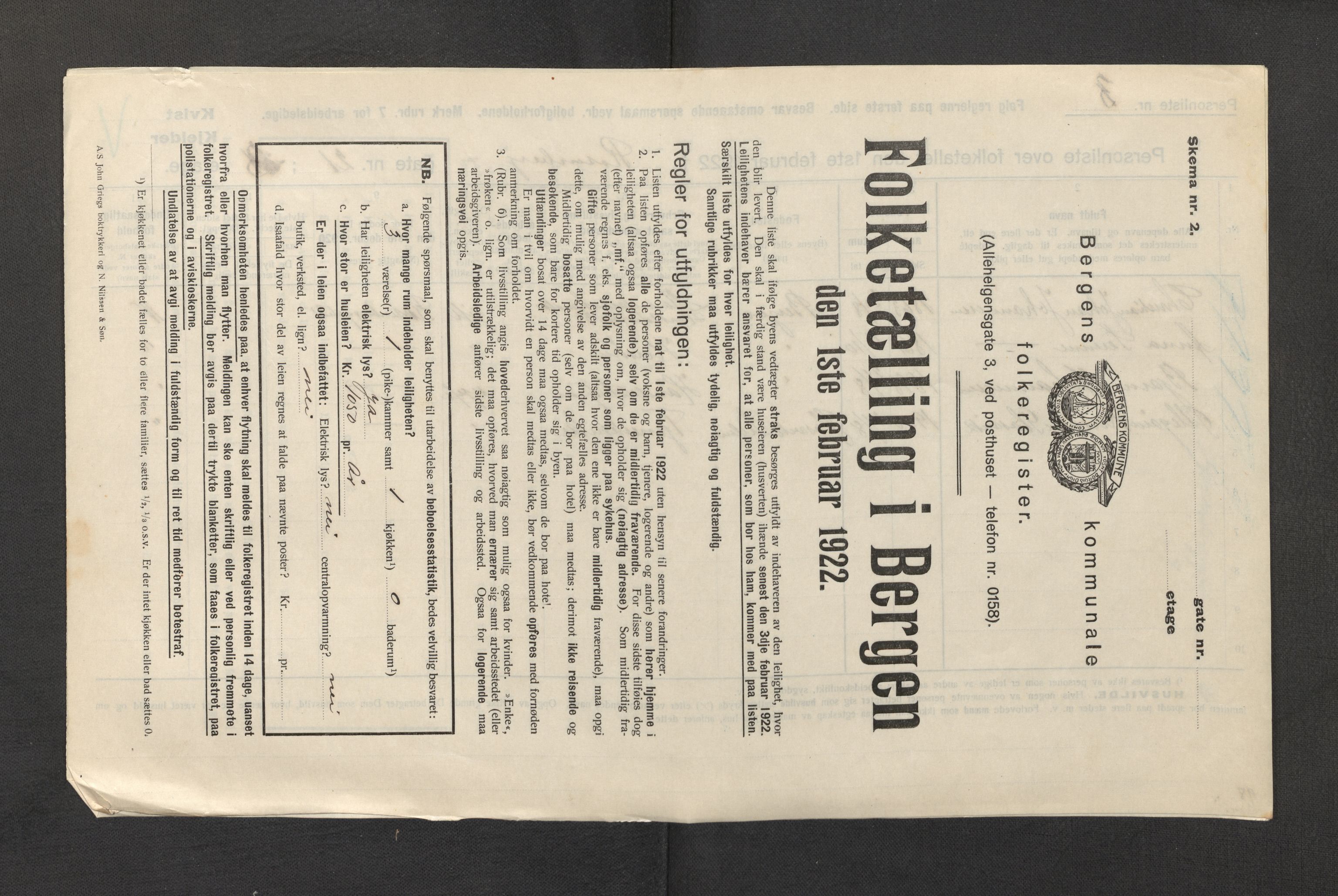 SAB, Municipal Census 1922 for Bergen, 1922, p. 33070