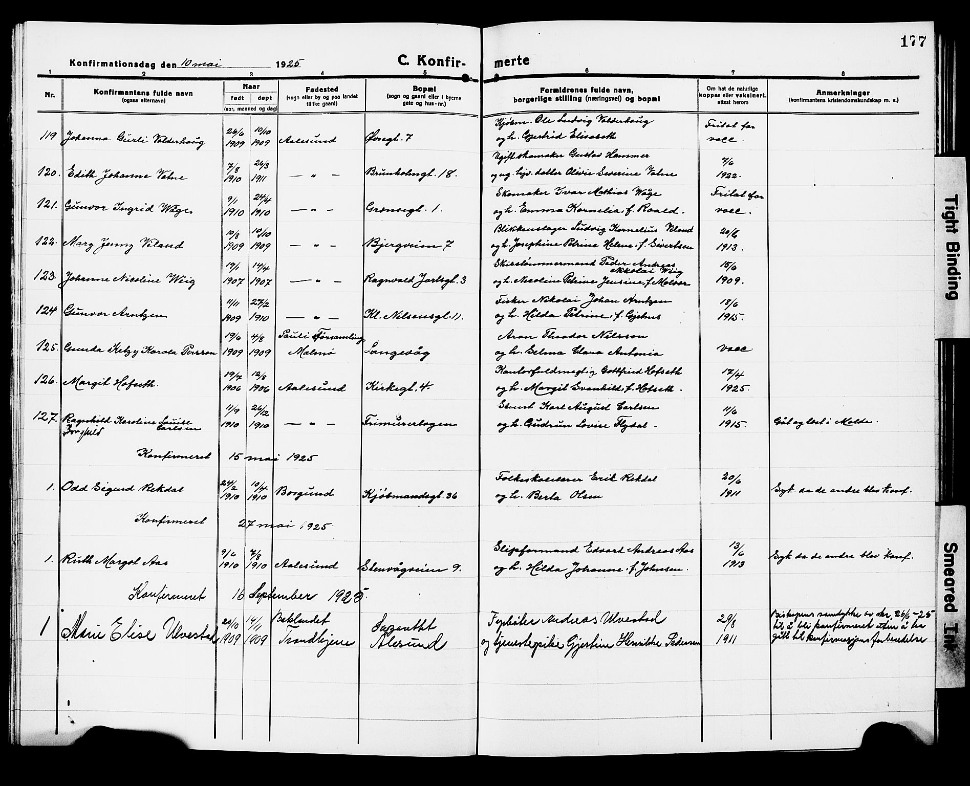 Ministerialprotokoller, klokkerbøker og fødselsregistre - Møre og Romsdal, AV/SAT-A-1454/529/L0472: Parish register (copy) no. 529C09, 1917-1929, p. 177