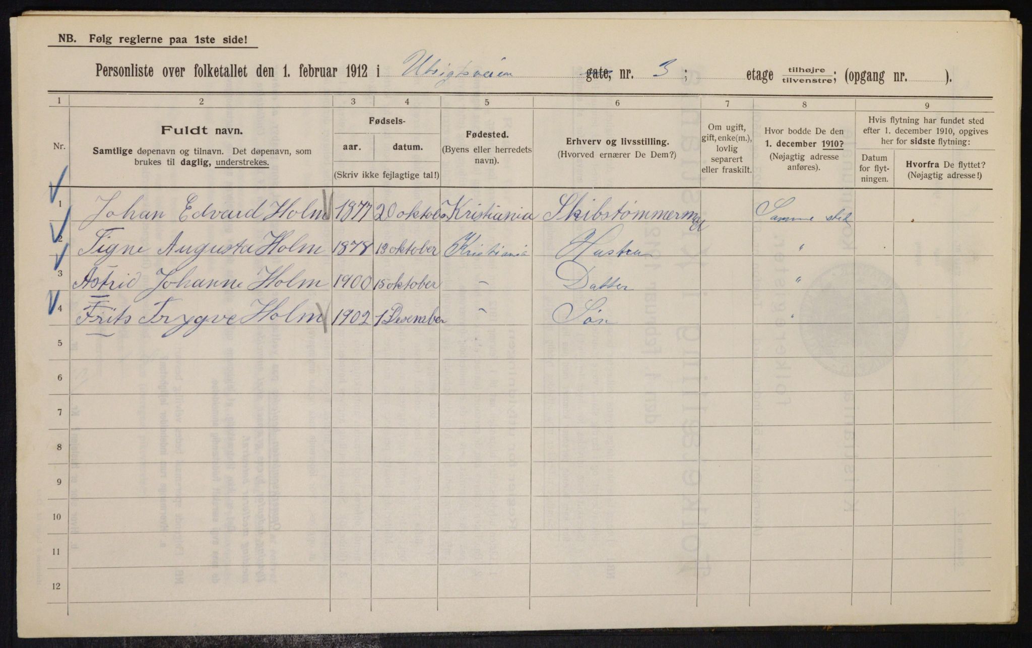 OBA, Municipal Census 1912 for Kristiania, 1912, p. 121339