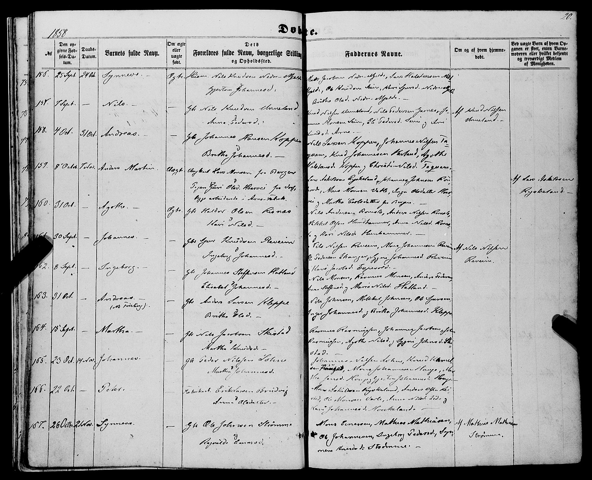 Haus sokneprestembete, AV/SAB-A-75601/H/Haa: Parish register (official) no. A 17, 1858-1870, p. 20