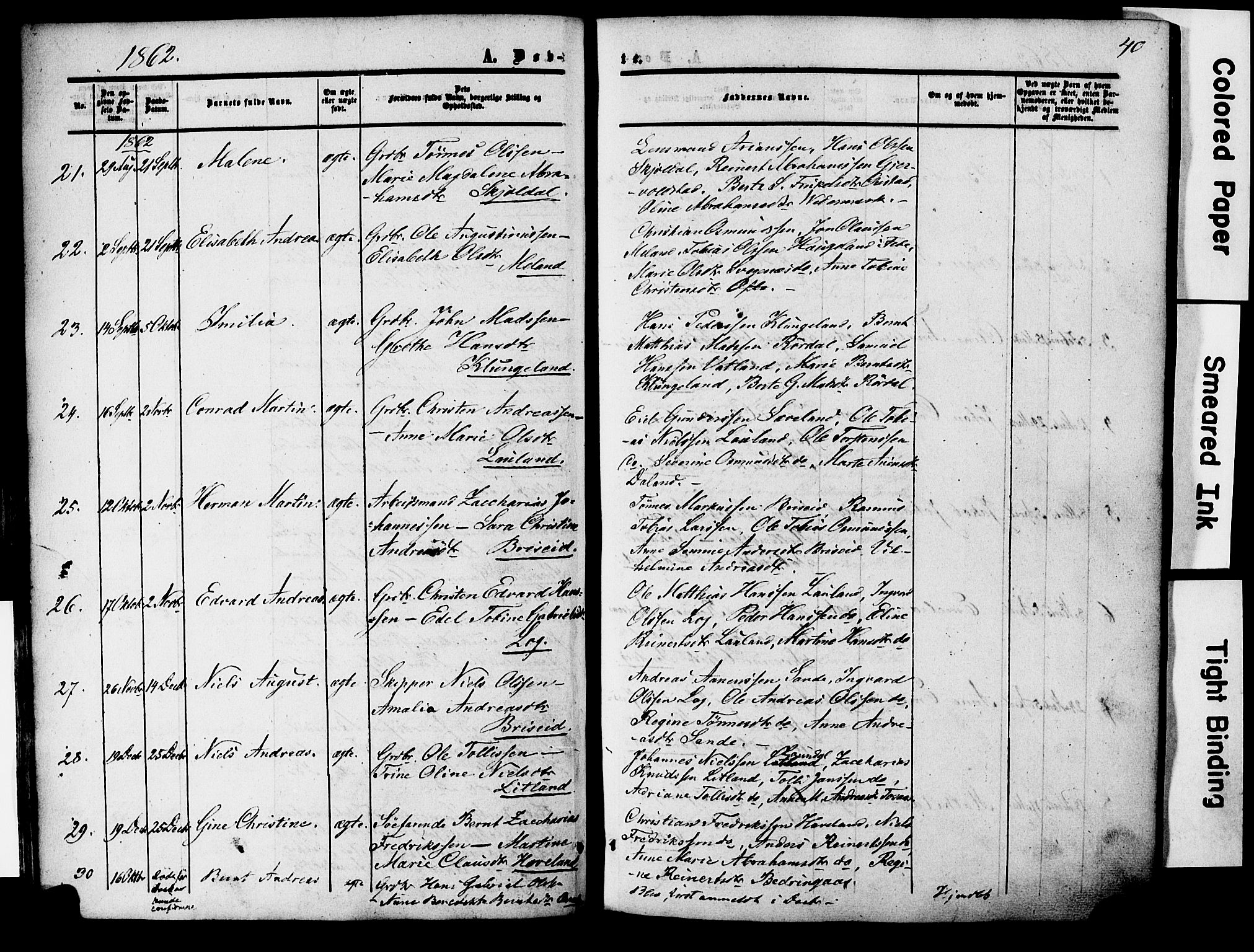 Herad sokneprestkontor, SAK/1111-0018/F/Fa/Faa/L0005: Parish register (official) no. A 5, 1853-1886, p. 40