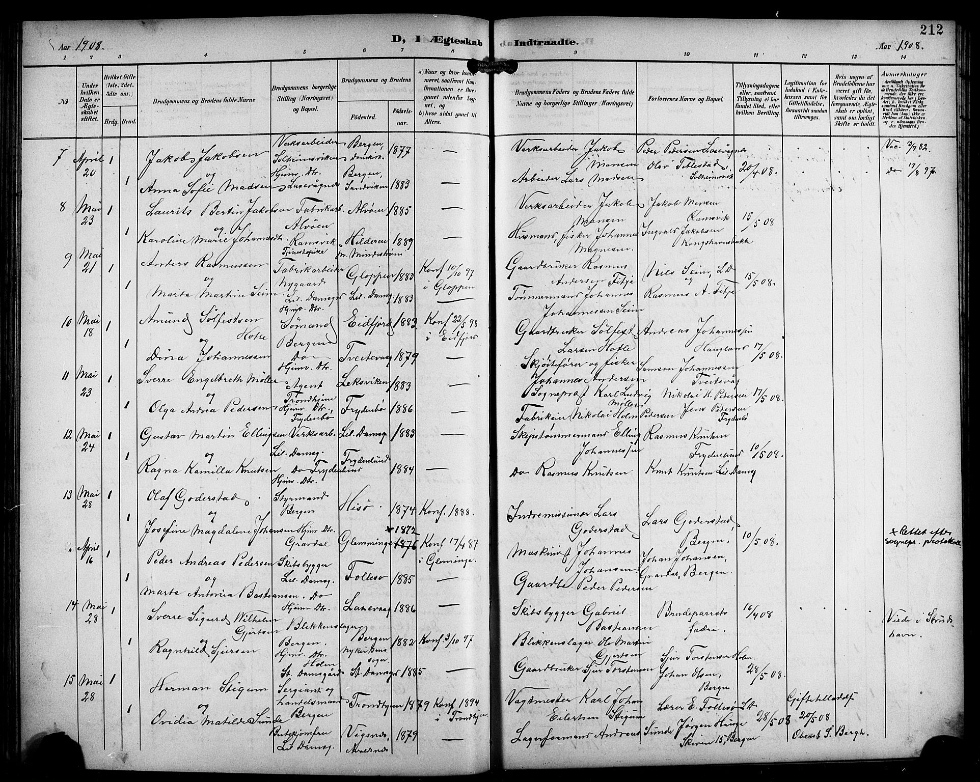 Laksevåg Sokneprestembete, SAB/A-76501/H/Ha/Hab/Haba/L0004: Parish register (copy) no. A 4, 1899-1909, p. 212