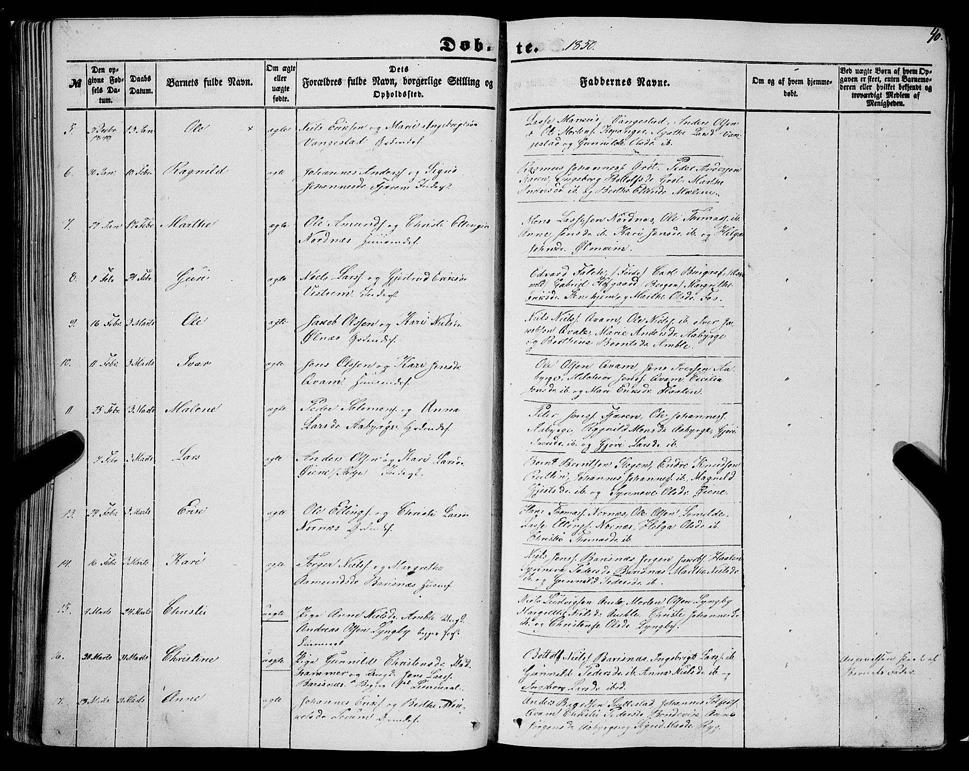 Sogndal sokneprestembete, AV/SAB-A-81301/H/Haa/Haaa/L0012I: Parish register (official) no. A 12I, 1847-1859, p. 40