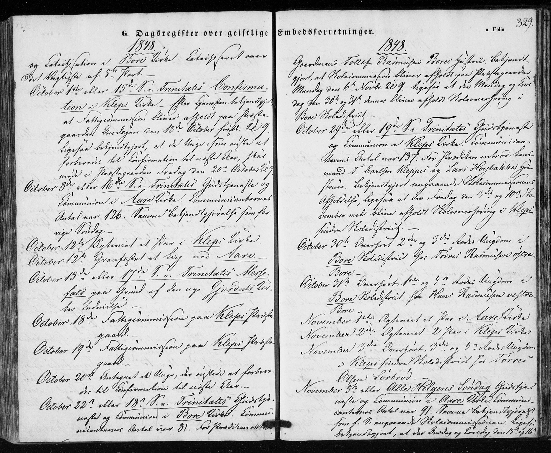 Klepp sokneprestkontor, SAST/A-101803/001/3/30BA/L0004: Parish register (official) no. A 4, 1842-1852, p. 329
