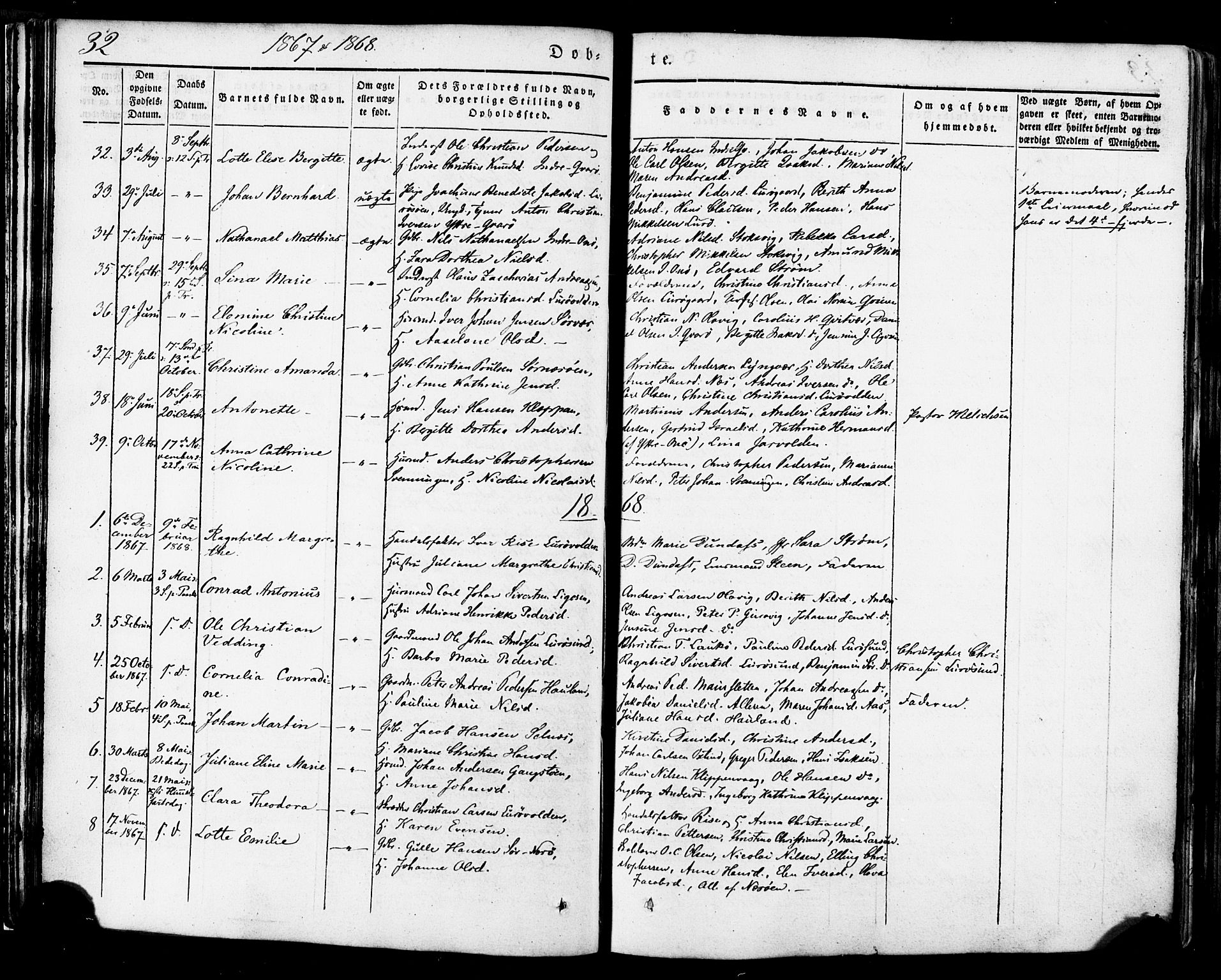 Ministerialprotokoller, klokkerbøker og fødselsregistre - Nordland, SAT/A-1459/839/L0567: Parish register (official) no. 839A04, 1863-1879, p. 32