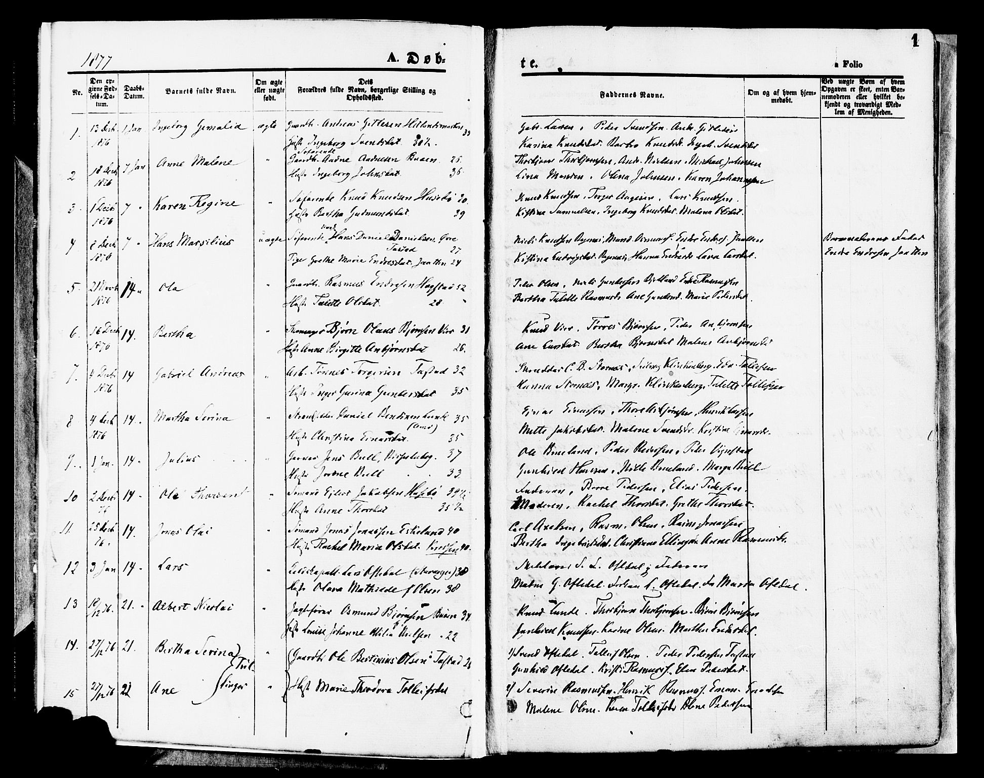 Hetland sokneprestkontor, SAST/A-101826/30/30BA/L0008: Parish register (official) no. A 8, 1877-1884, p. 1