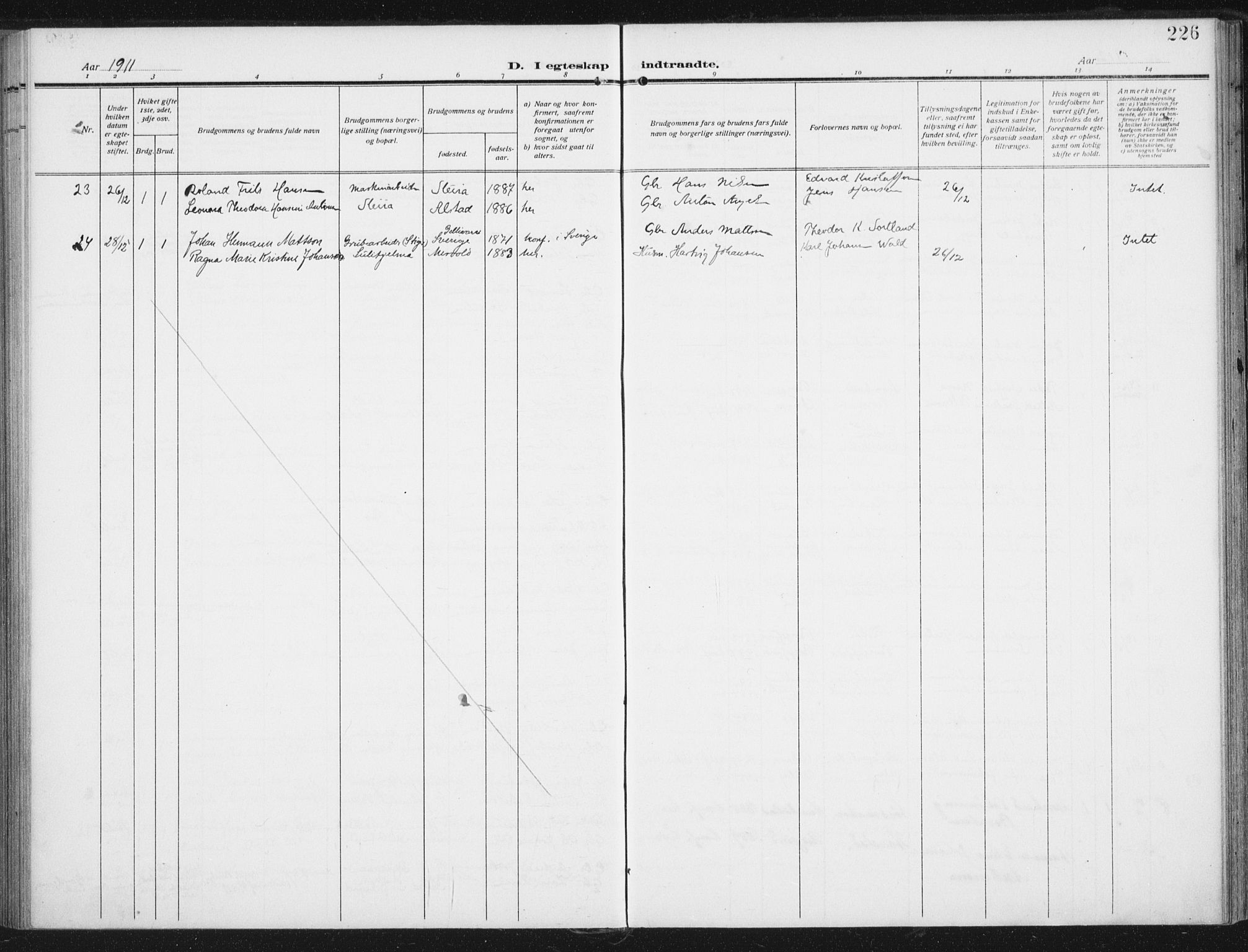 Ministerialprotokoller, klokkerbøker og fødselsregistre - Nordland, SAT/A-1459/880/L1135: Parish register (official) no. 880A09, 1908-1919, p. 226