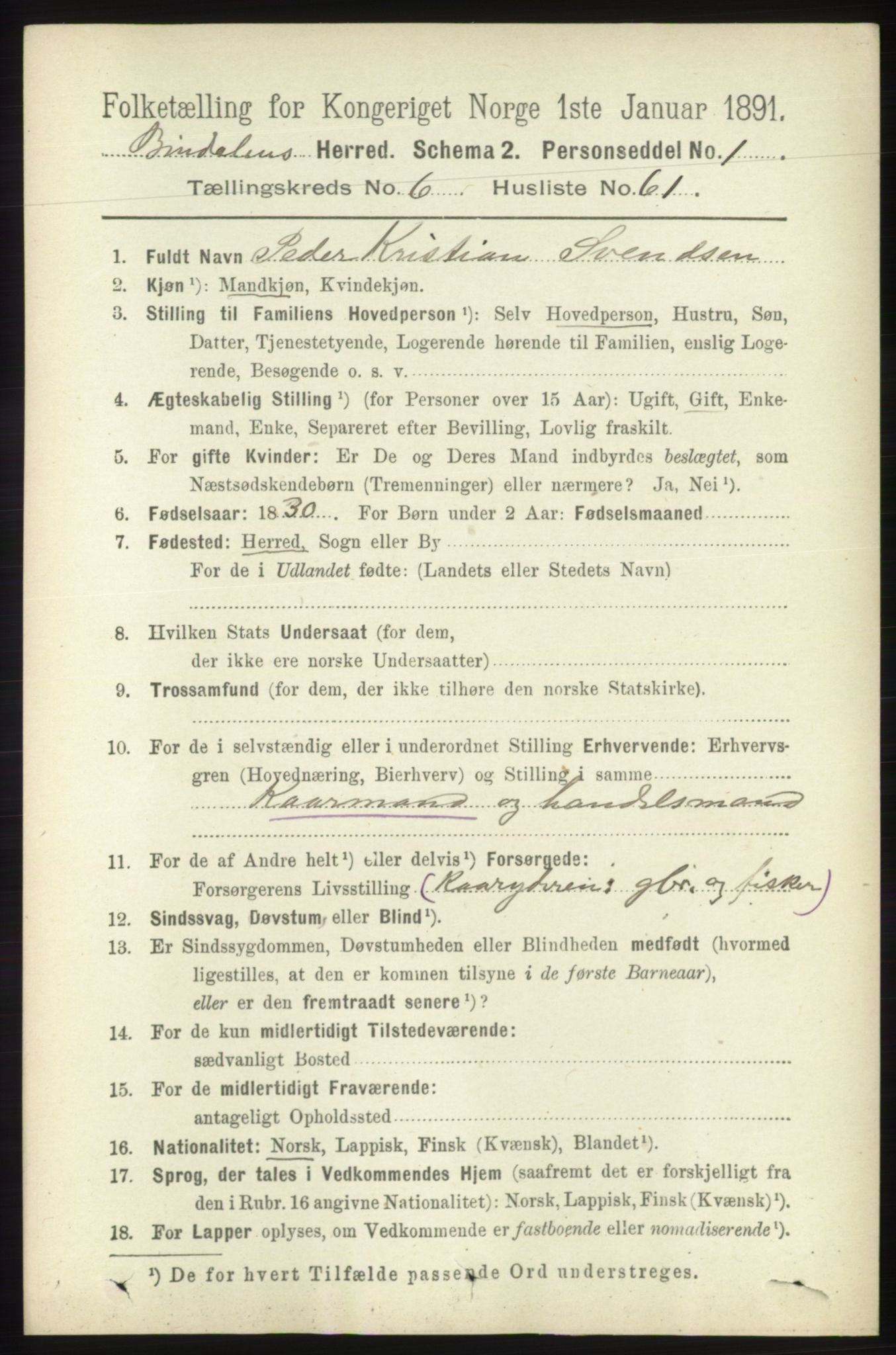 RA, 1891 census for 1811 Bindal, 1891, p. 2127