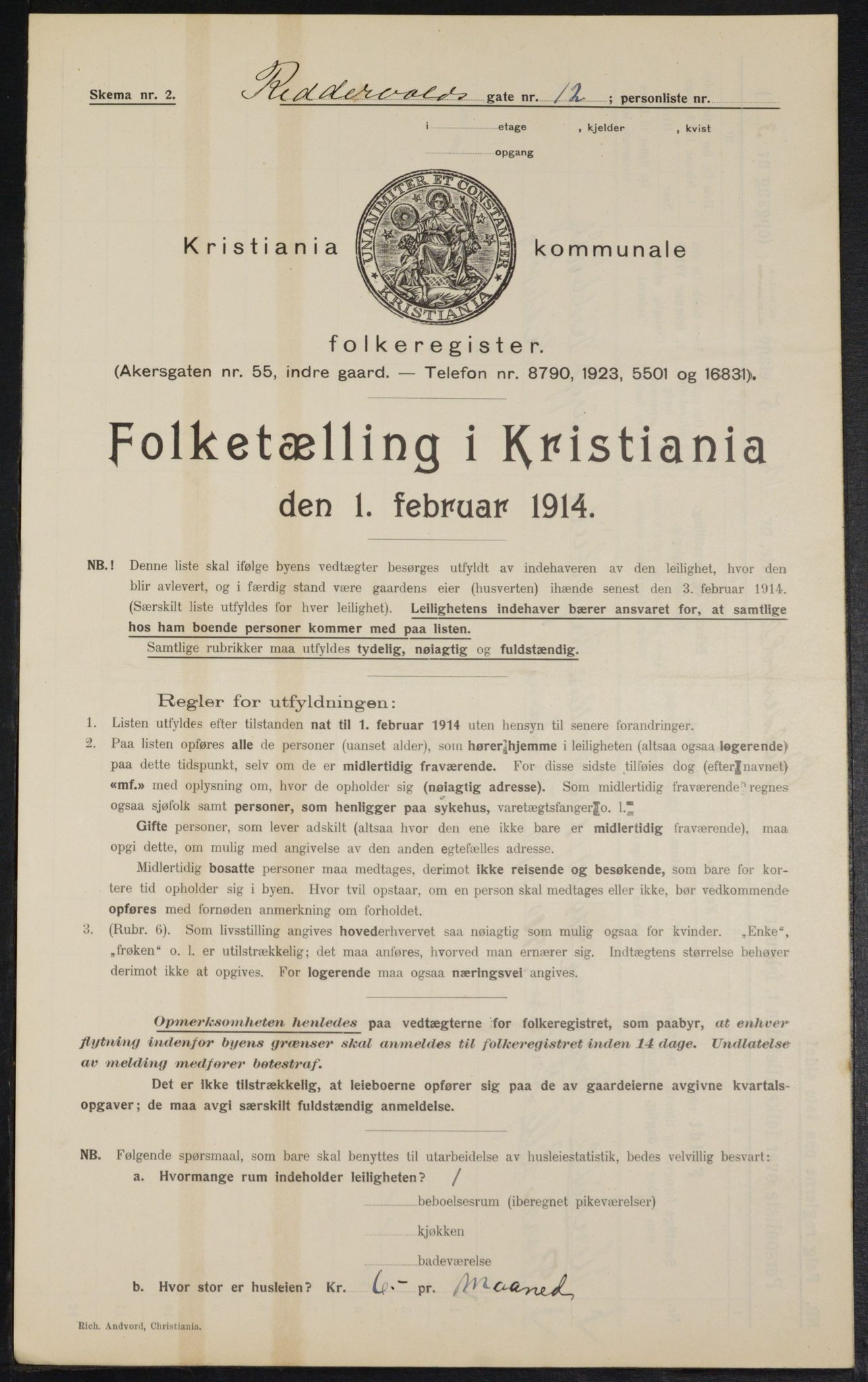 OBA, Municipal Census 1914 for Kristiania, 1914, p. 83077