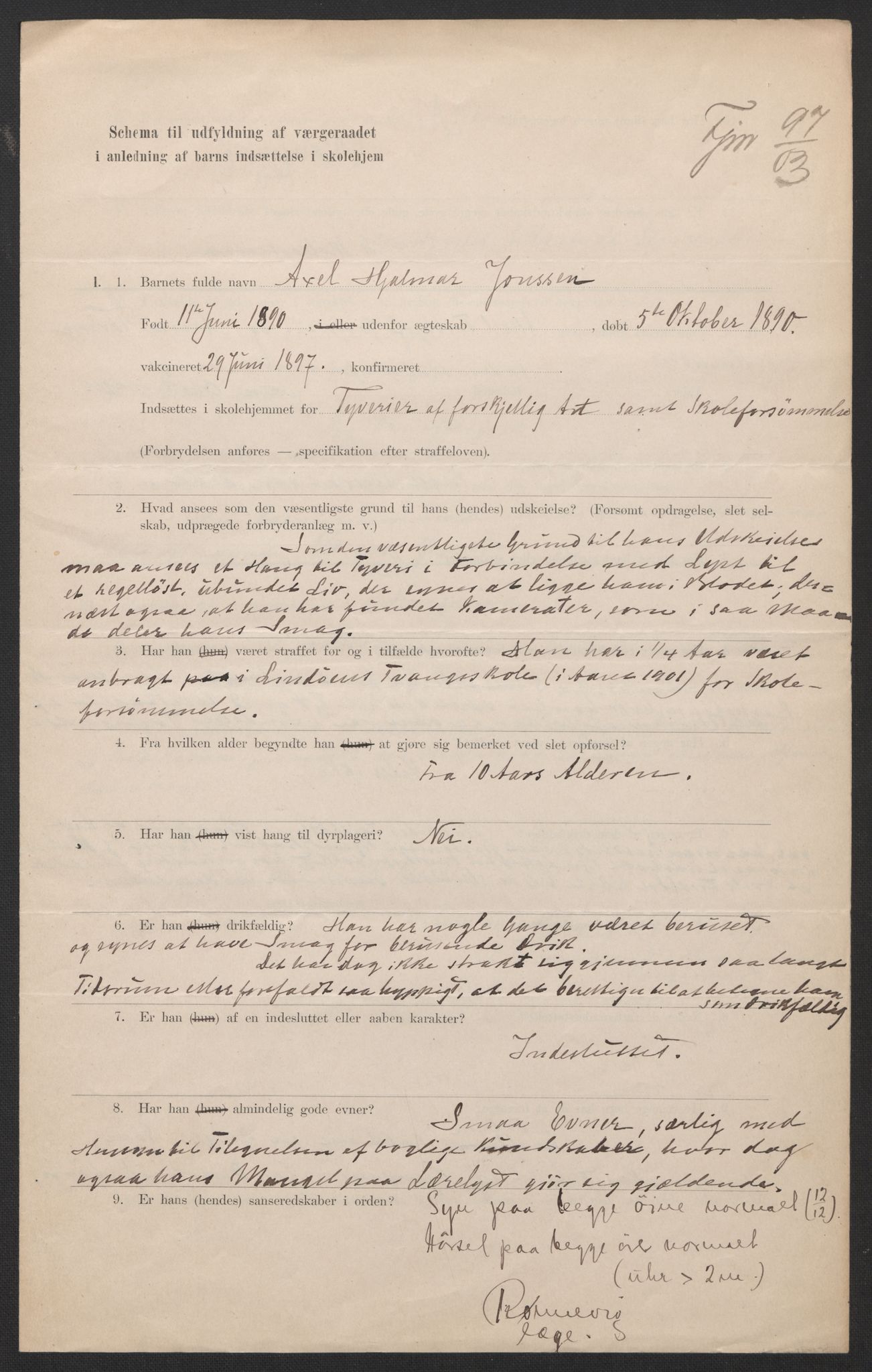 Falstad skolehjem, RA/S-1676/E/Eb/L0005: Elevmapper løpenr. 99-120, 1902-1909, p. 191