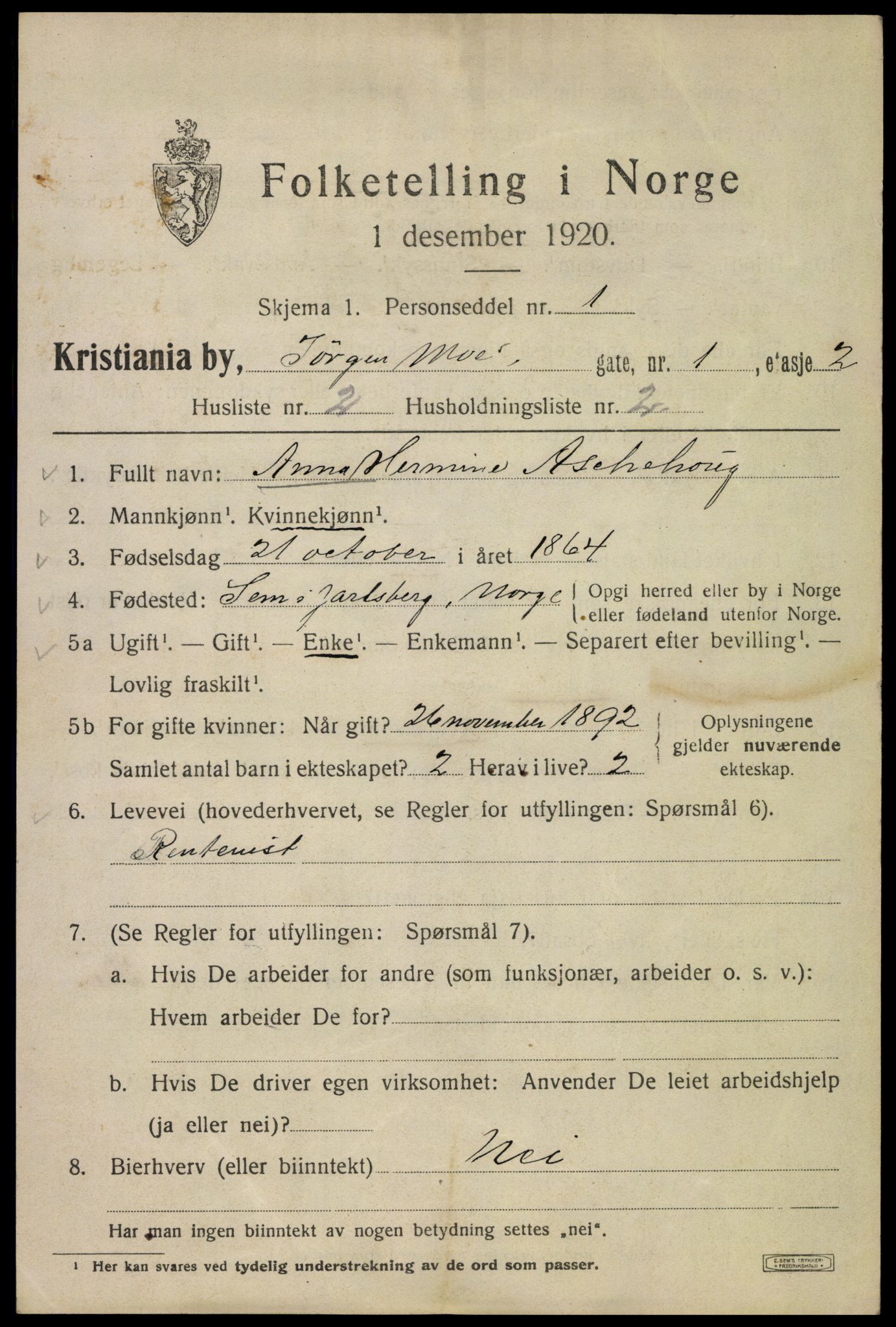 SAO, 1920 census for Kristiania, 1920, p. 325659