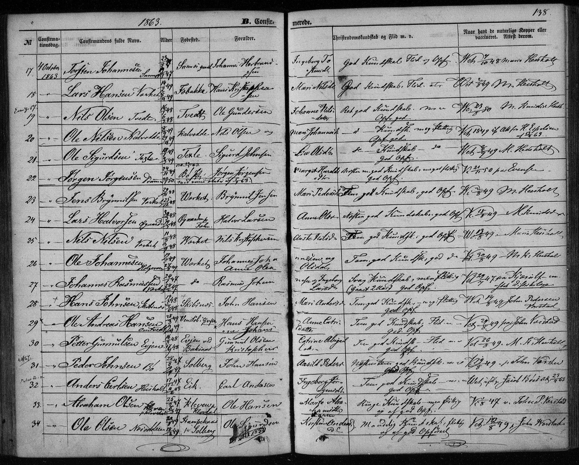 Holla kirkebøker, SAKO/A-272/F/Fa/L0006: Parish register (official) no. 6, 1861-1869, p. 138