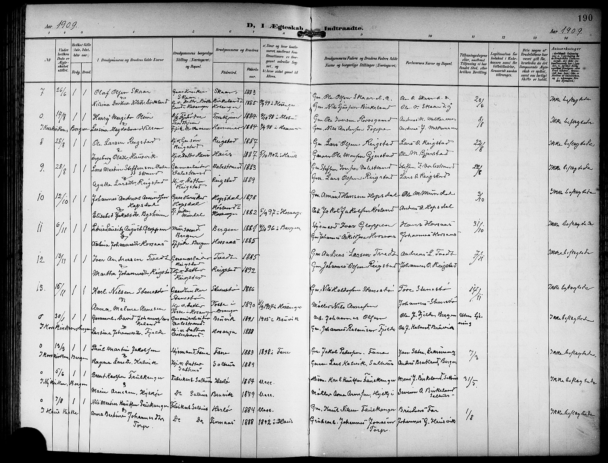 Hamre sokneprestembete, AV/SAB-A-75501/H/Ha/Hab: Parish register (copy) no. B 4, 1898-1919, p. 190