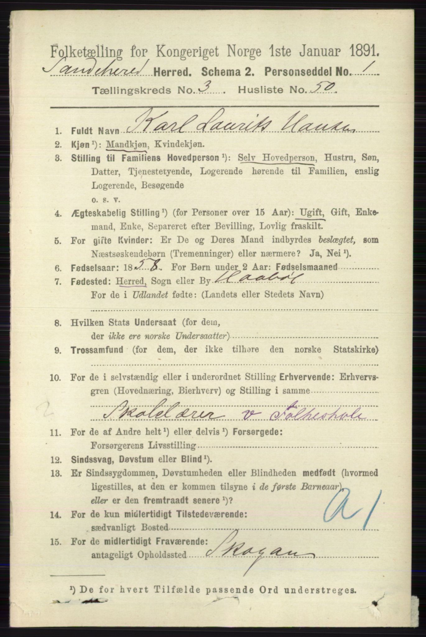 RA, 1891 census for 0724 Sandeherred, 1891, p. 2278