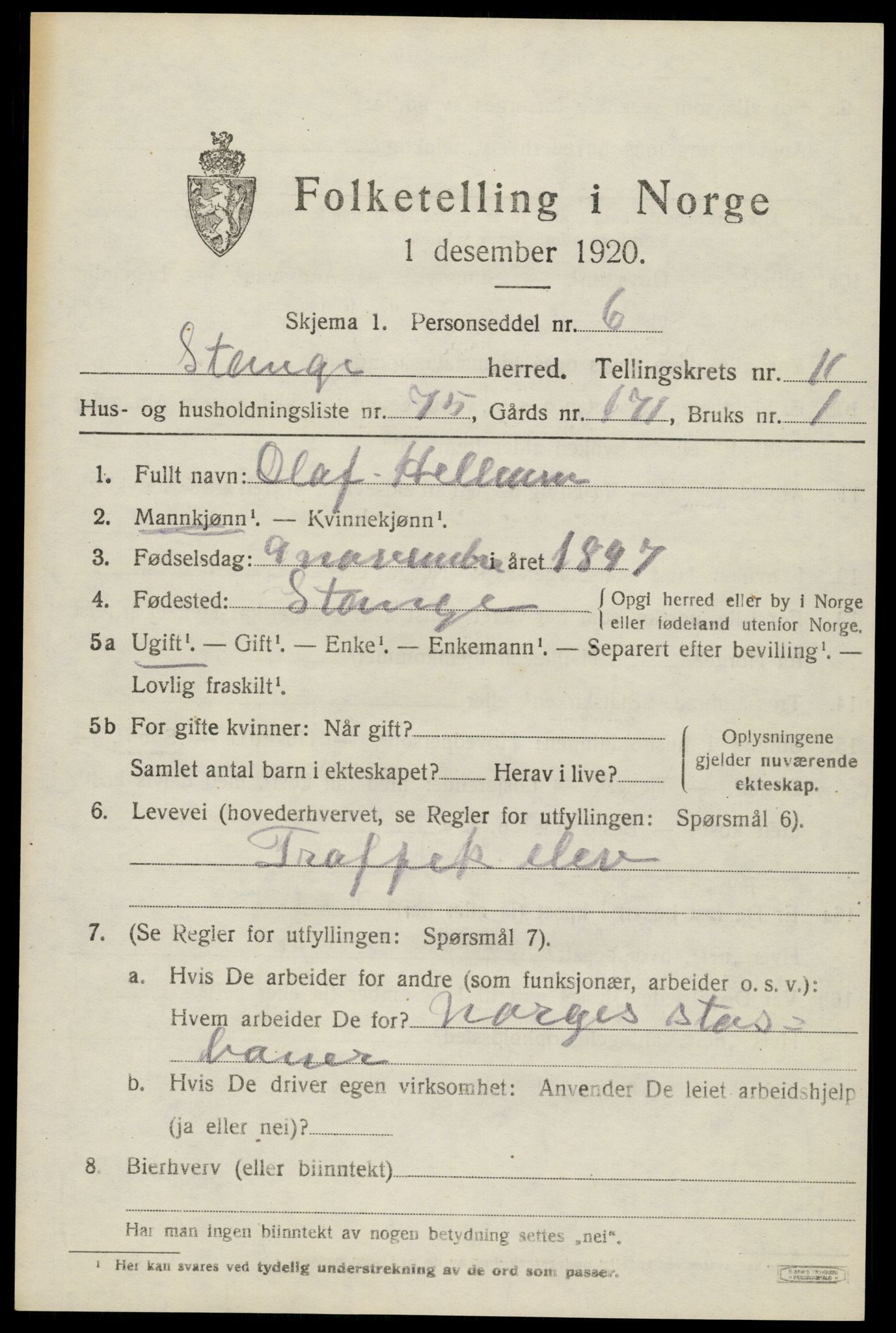 SAH, 1920 census for Stange, 1920, p. 17711