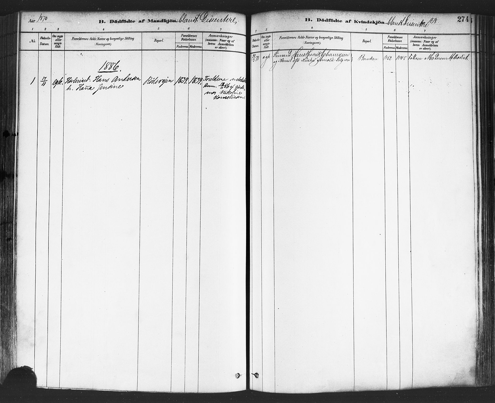 Halden prestekontor Kirkebøker, SAO/A-10909/F/Fa/L0011: Parish register (official) no. I 11, 1878-1889, p. 274