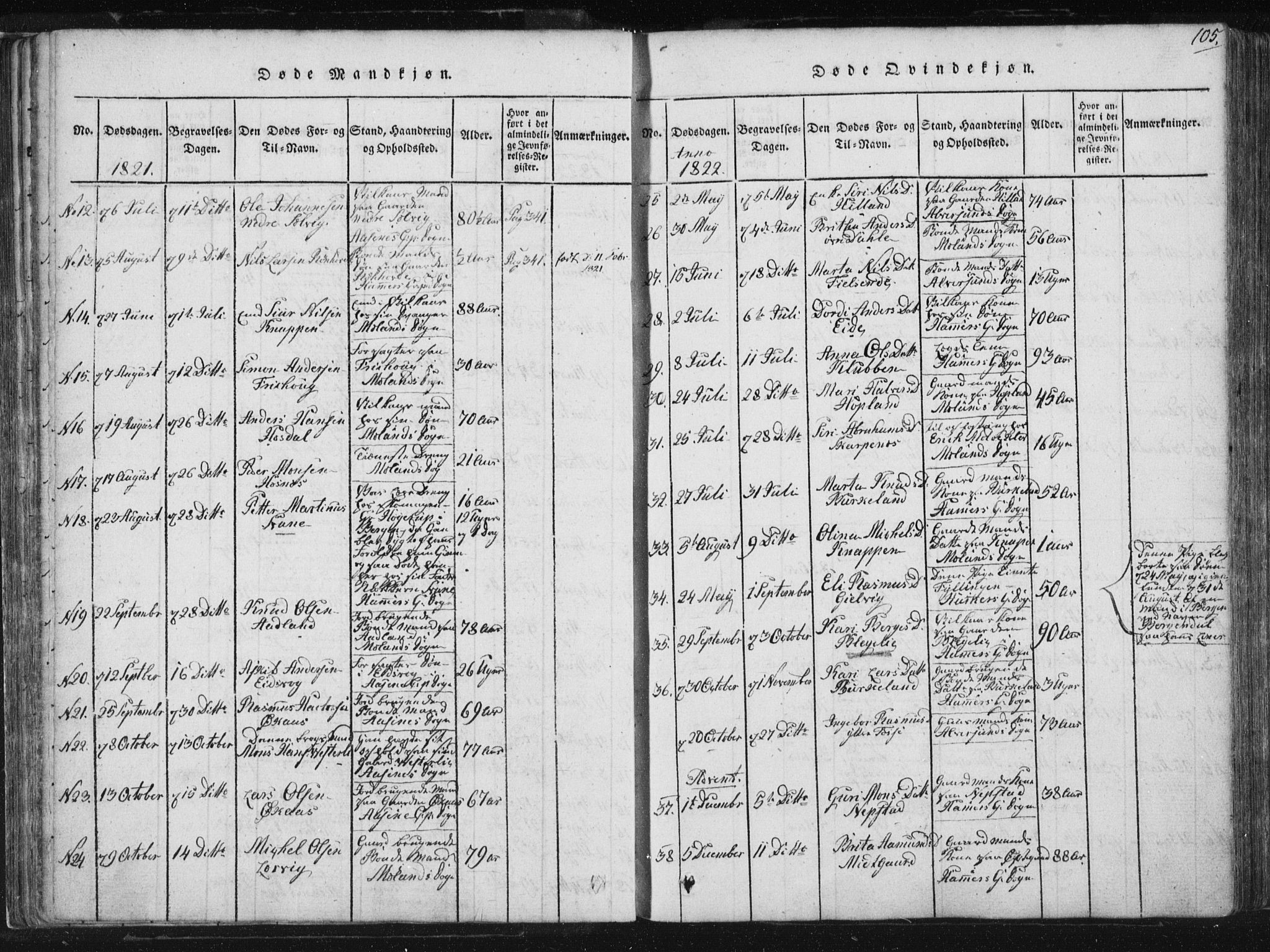 Hamre sokneprestembete, SAB/A-75501/H/Ha/Haa/Haaa/L0010: Parish register (official) no. A 10, 1816-1826, p. 105