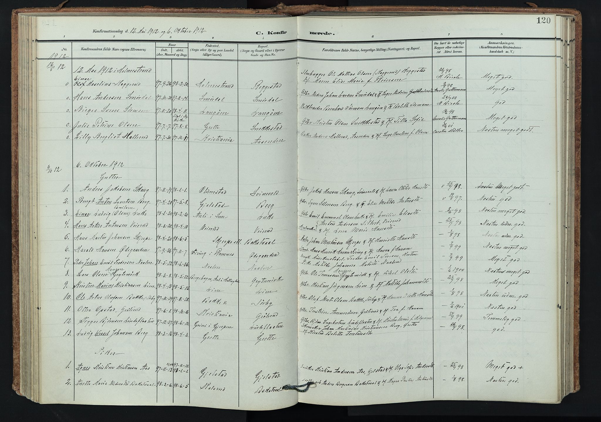 Våle kirkebøker, SAKO/A-334/F/Fa/L0012: Parish register (official) no. I 12, 1907-1934, p. 120