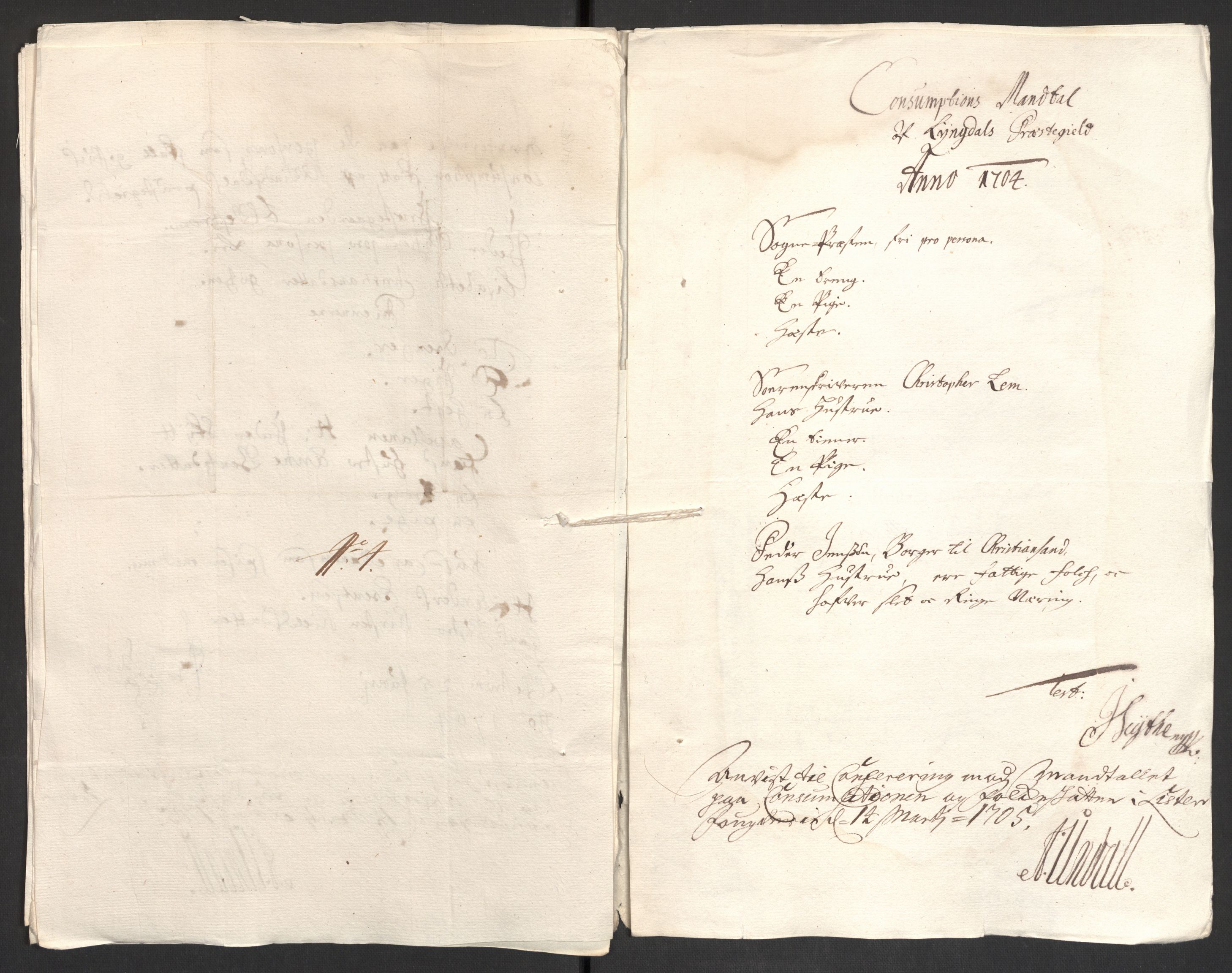 Rentekammeret inntil 1814, Reviderte regnskaper, Fogderegnskap, AV/RA-EA-4092/R43/L2550: Fogderegnskap Lista og Mandal, 1703-1704, p. 281