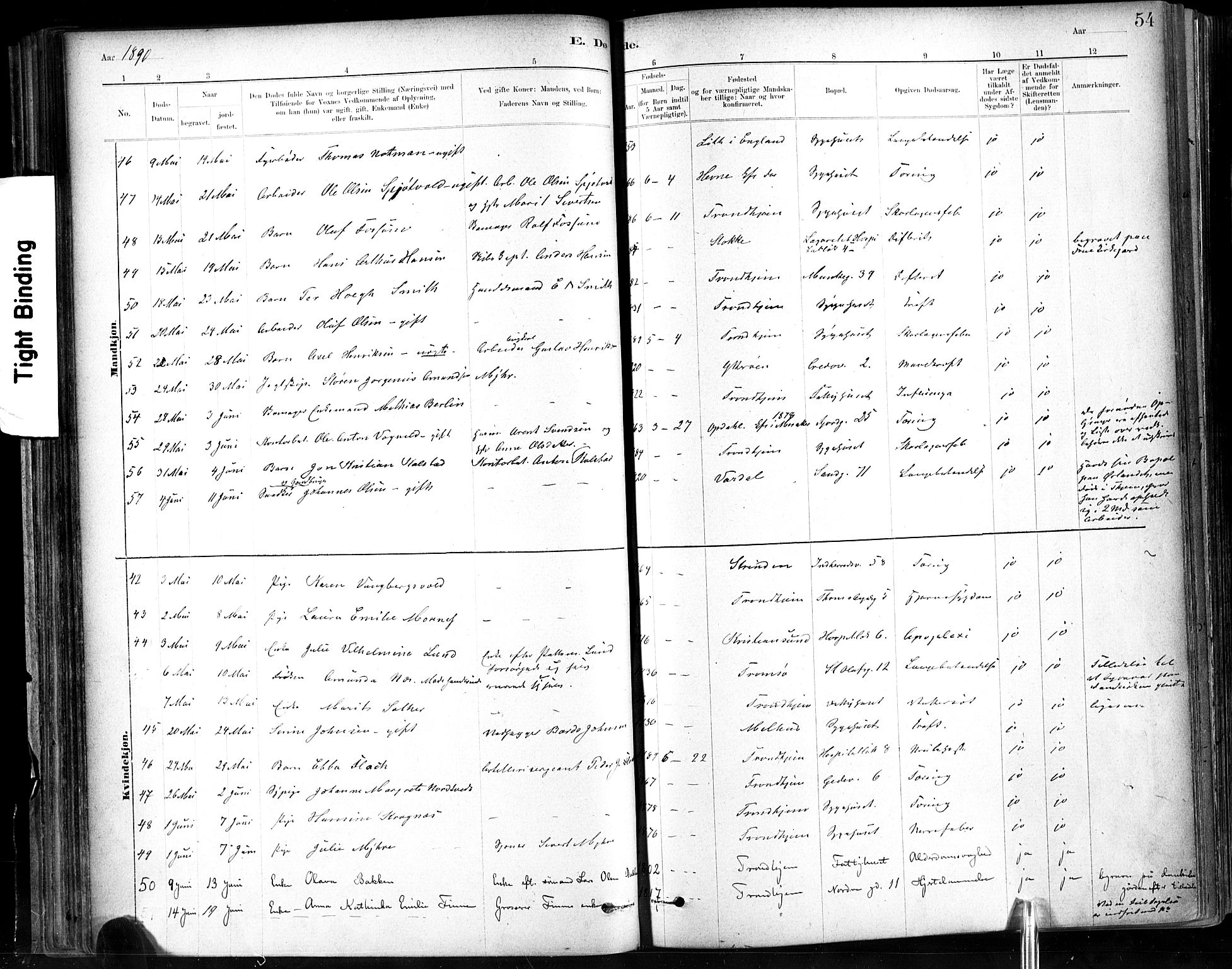 Ministerialprotokoller, klokkerbøker og fødselsregistre - Sør-Trøndelag, AV/SAT-A-1456/602/L0120: Parish register (official) no. 602A18, 1880-1913, p. 54